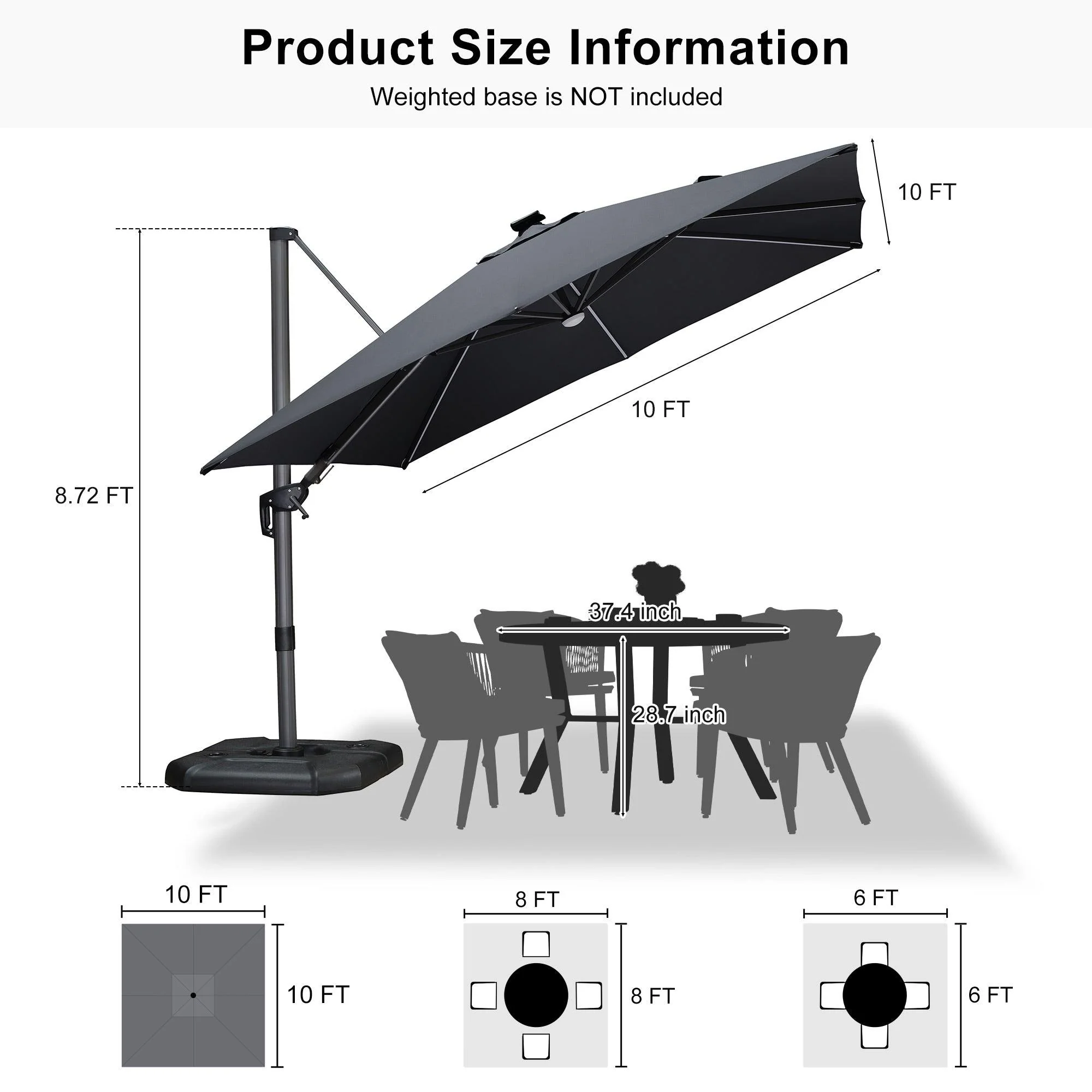 PURPLE LEAF 10ft Cantilever Patio Umbrella with LED Lights, 360° Swivel and Tilt - Image 220