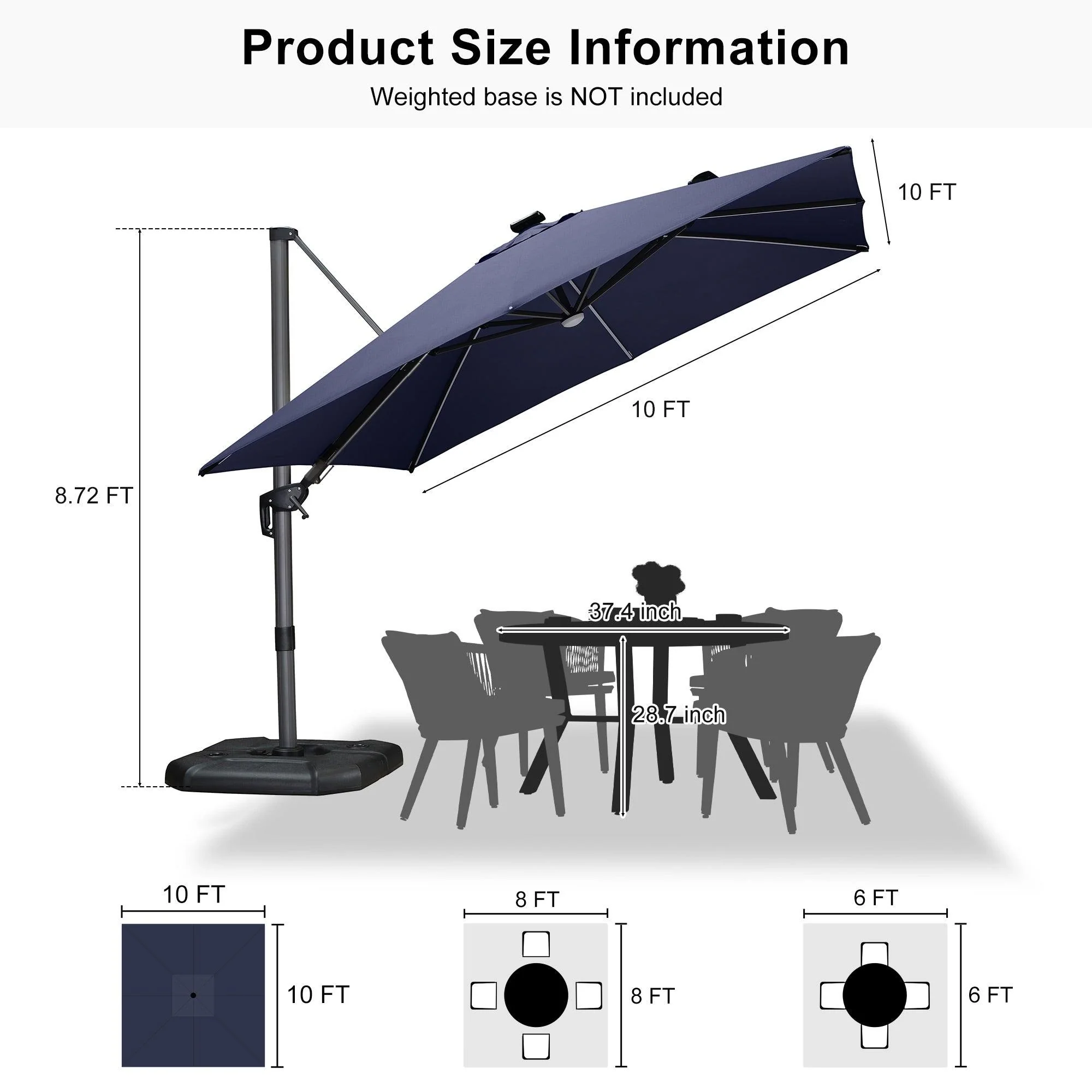 PURPLE LEAF 10ft Cantilever Patio Umbrella with LED Lights, 360° Swivel and Tilt - Image 221