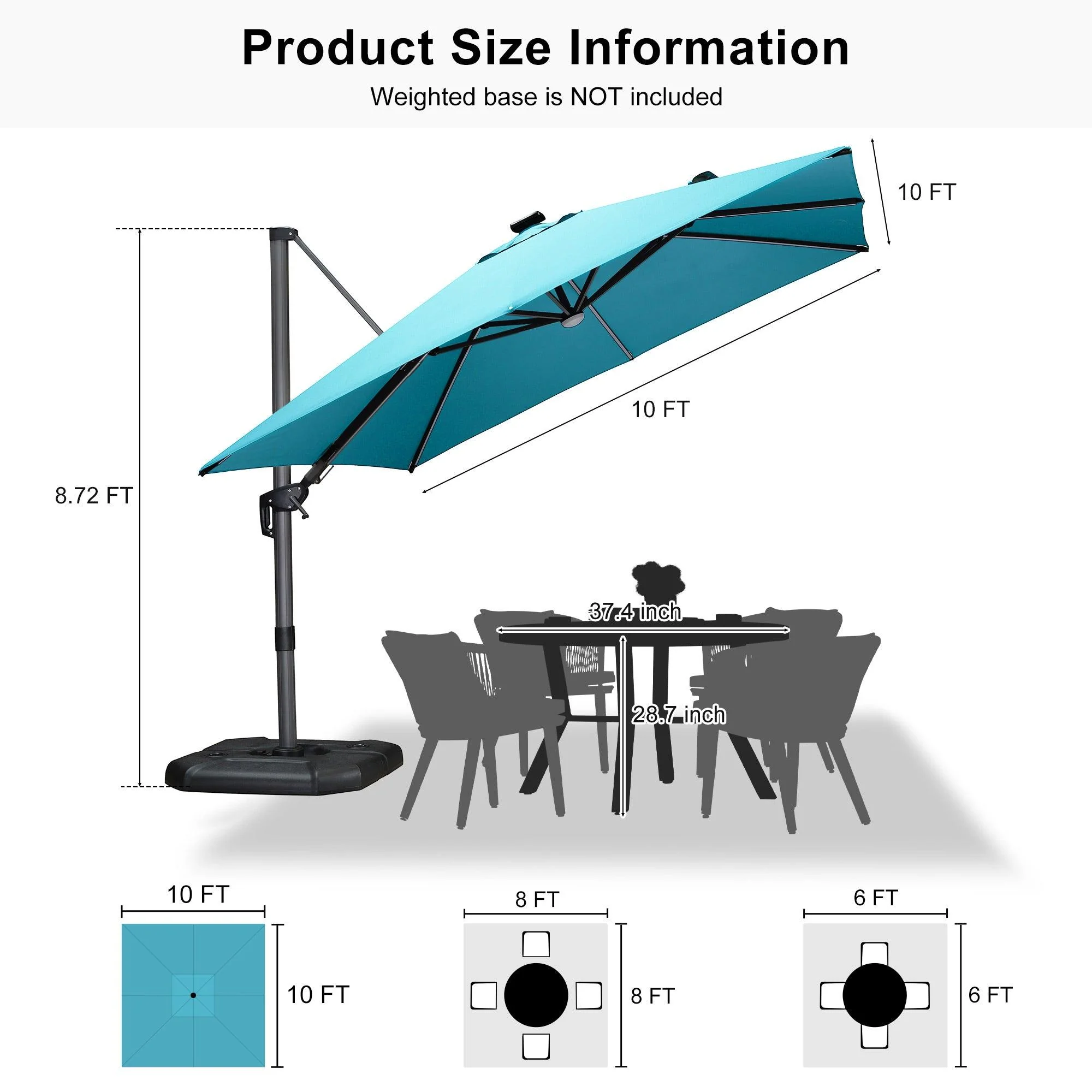 PURPLE LEAF 10ft Cantilever Patio Umbrella with LED Lights, 360° Swivel and Tilt - Image 222