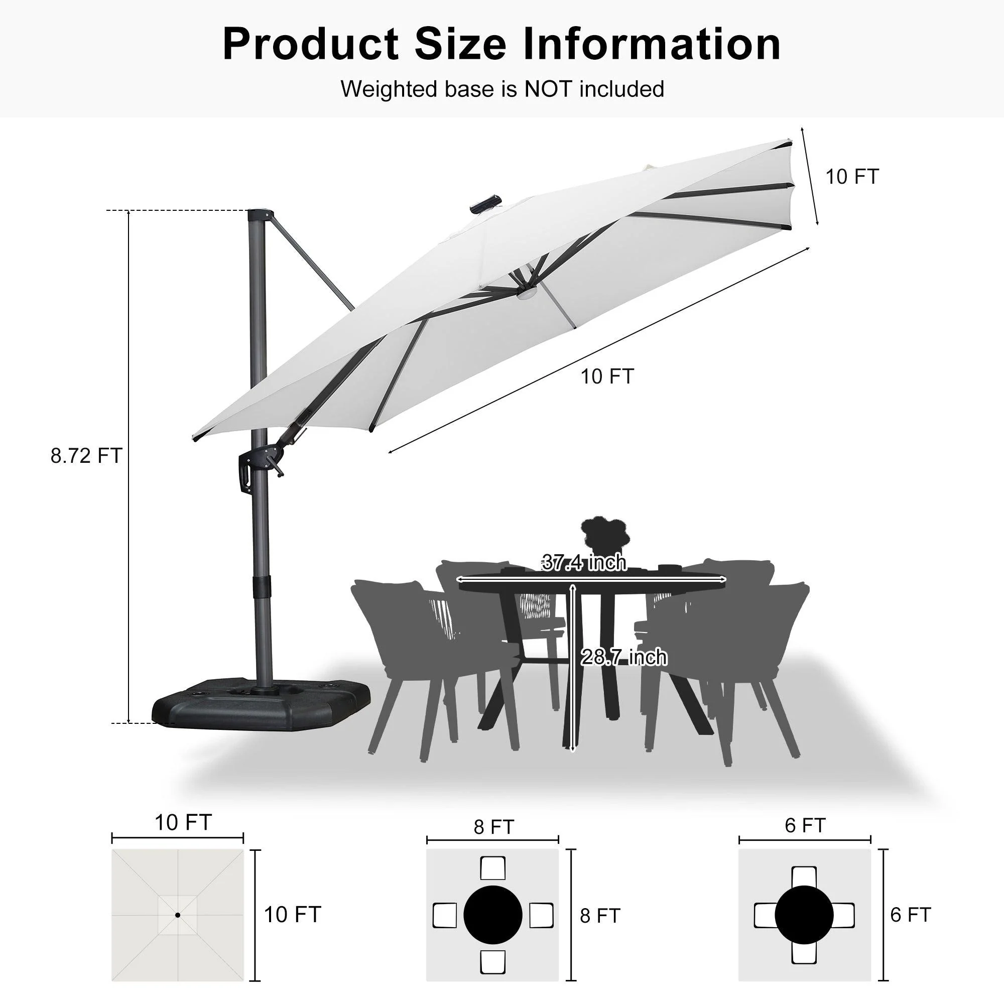 PURPLE LEAF 10ft Cantilever Patio Umbrella with LED Lights, 360° Swivel and Tilt - Image 223