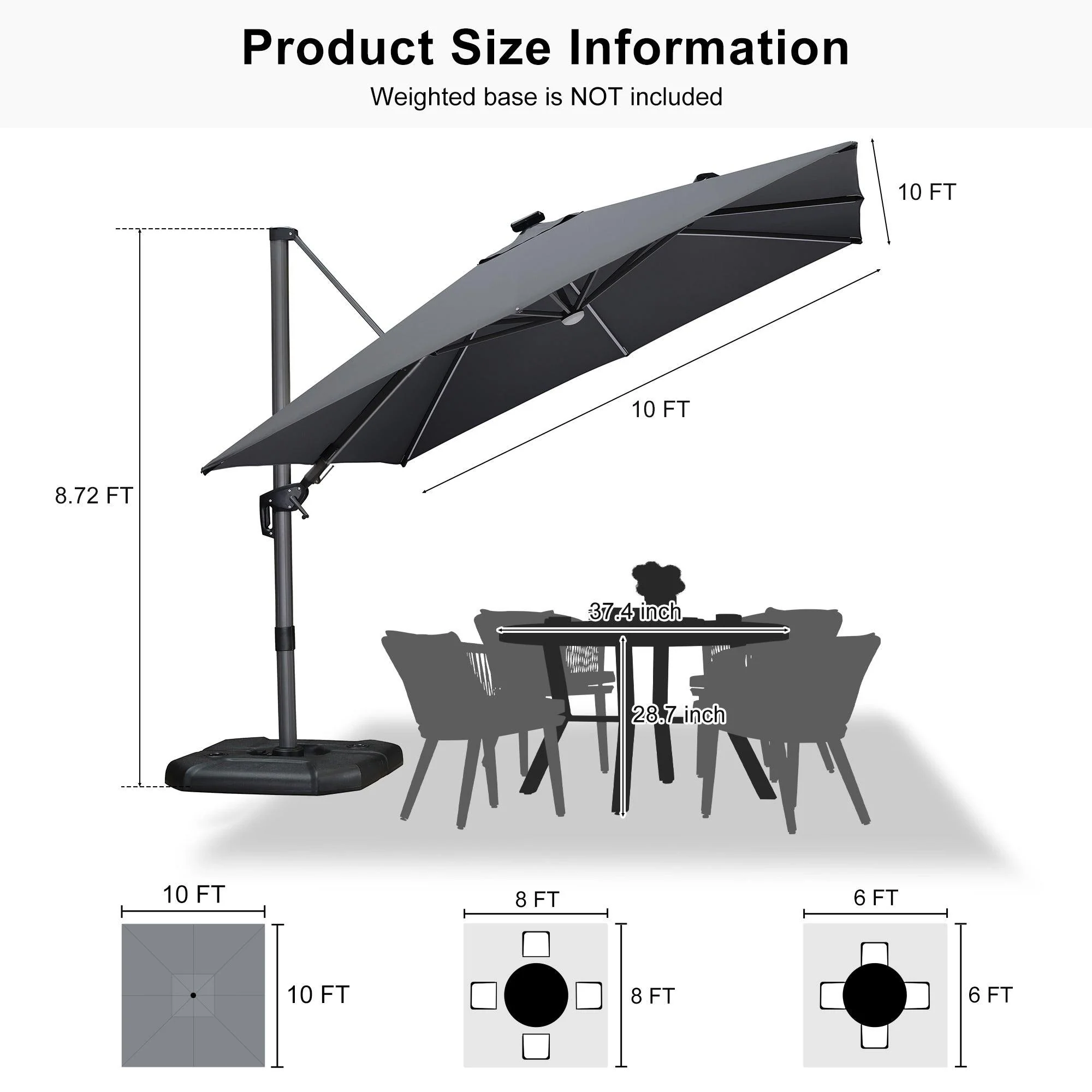 PURPLE LEAF 10ft Cantilever Patio Umbrella with LED Lights, 360° Swivel and Tilt - Image 224
