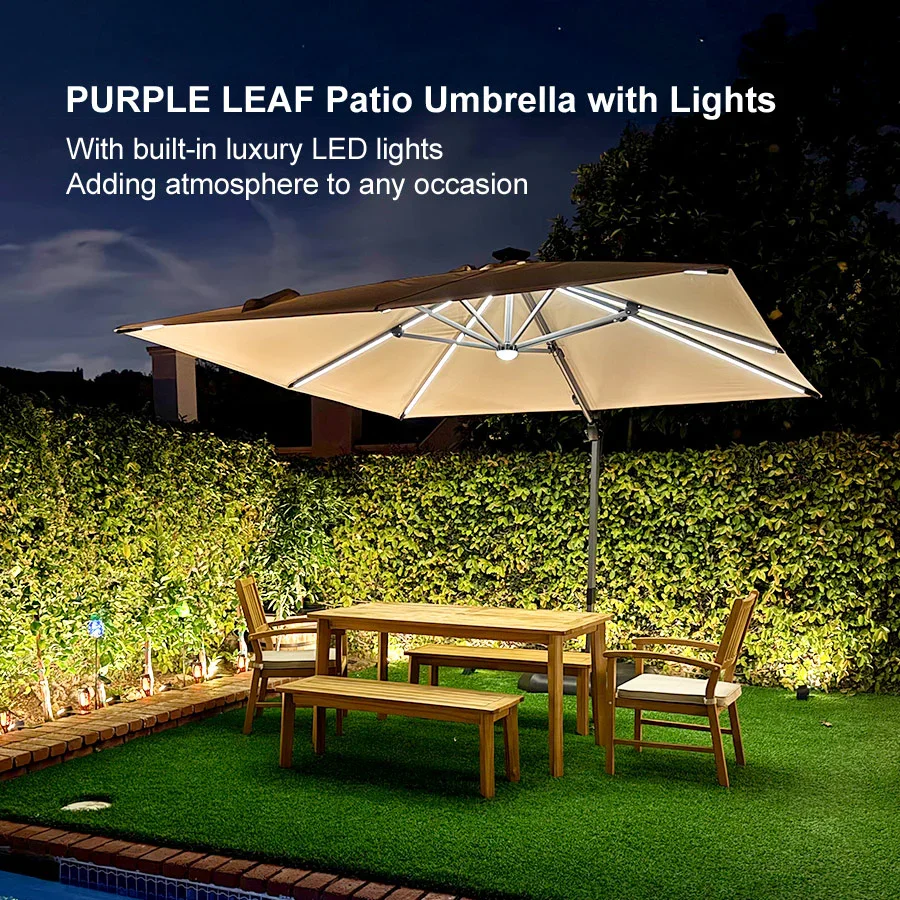 PURPLE LEAF 10ft Cantilever Patio Umbrella with LED Lights, 360° Swivel and Tilt - Image 225