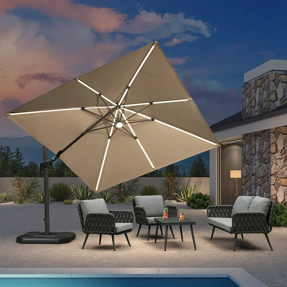 PURPLE LEAF 10ft Cantilever Patio Umbrella with LED Lights, 360° Swivel and Tilt - Image 226