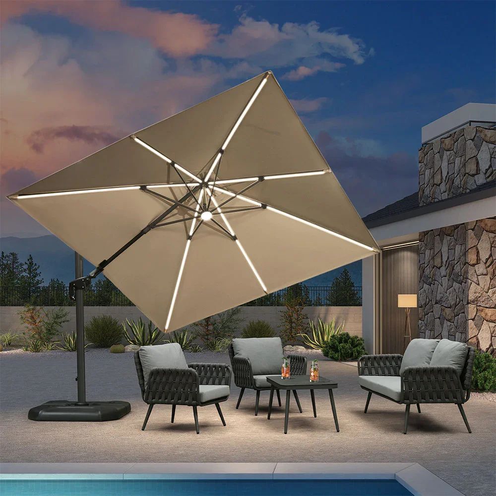 PURPLE LEAF 10ft Cantilever Patio Umbrella with LED Lights, 360° Swivel and Tilt - Image 227