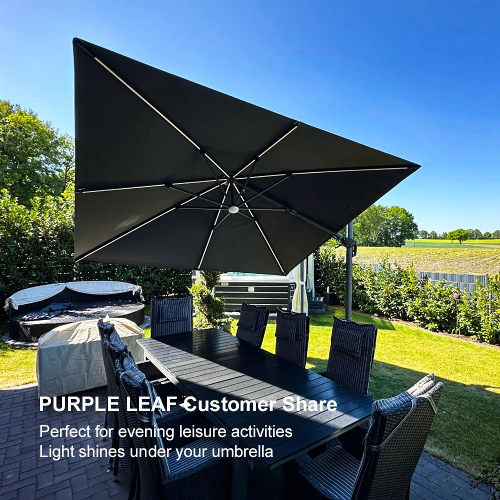 PURPLE LEAF 10ft Cantilever Patio Umbrella with LED Lights, 360° Swivel and Tilt - Image 228