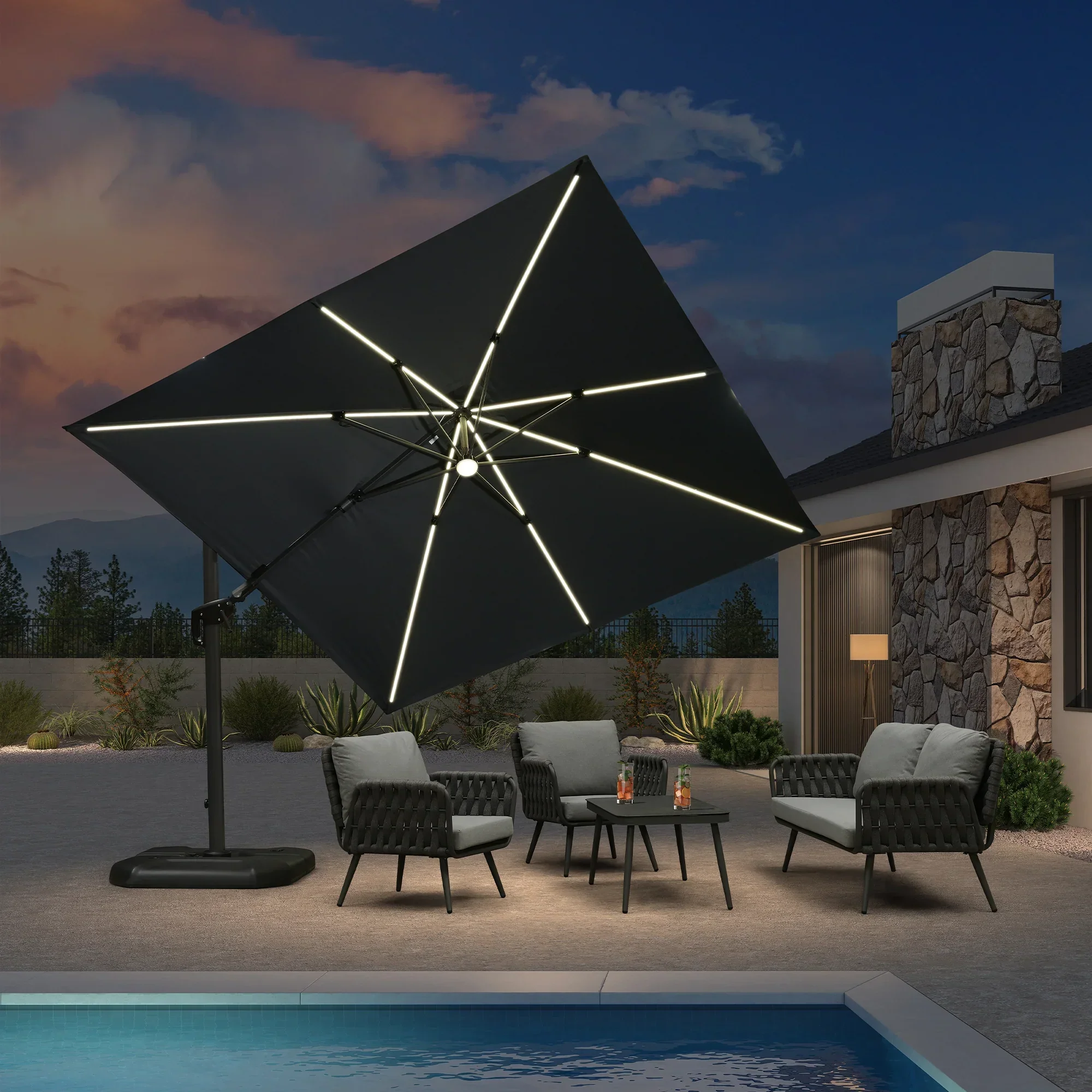 PURPLE LEAF 10ft Cantilever Patio Umbrella with LED Lights, 360° Swivel and Tilt - Image 229