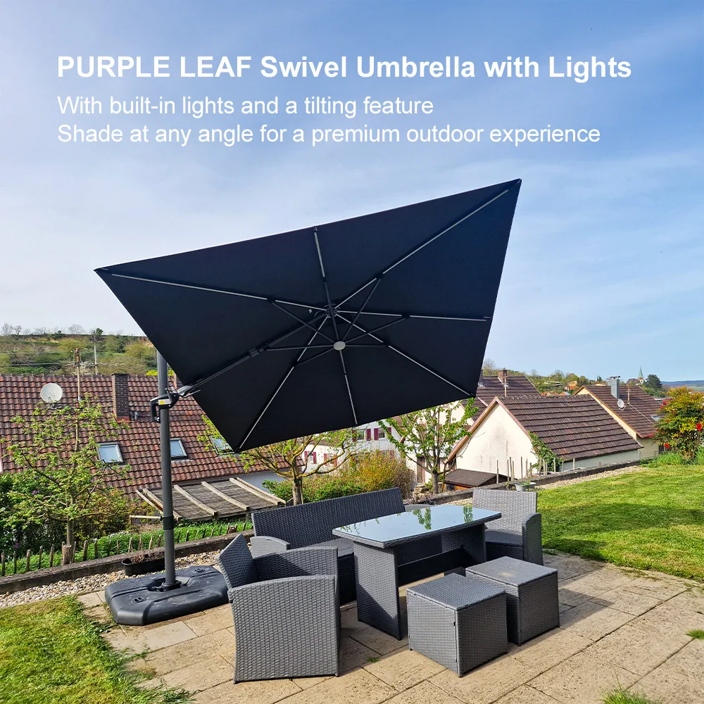 PURPLE LEAF 10ft Cantilever Patio Umbrella with LED Lights, 360° Swivel and Tilt - Image 230