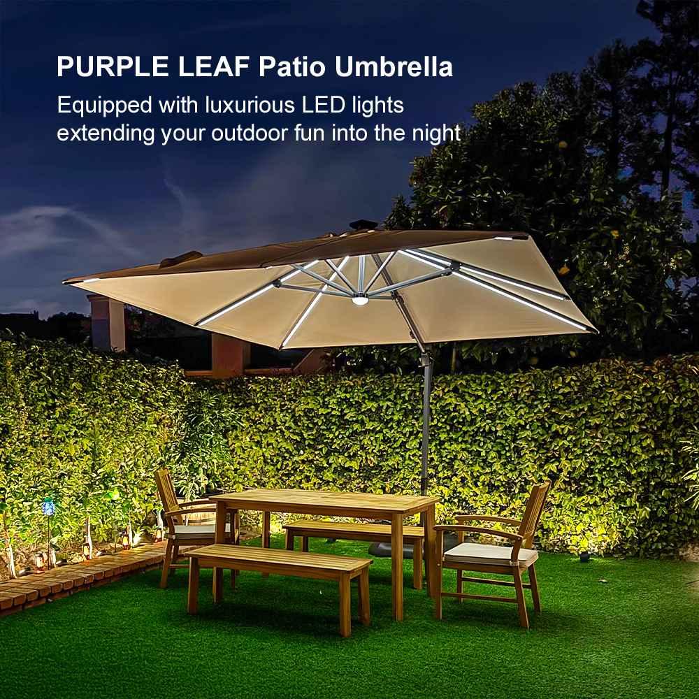 PURPLE LEAF 10ft Cantilever Patio Umbrella with LED Lights, 360° Swivel and Tilt - Image 233