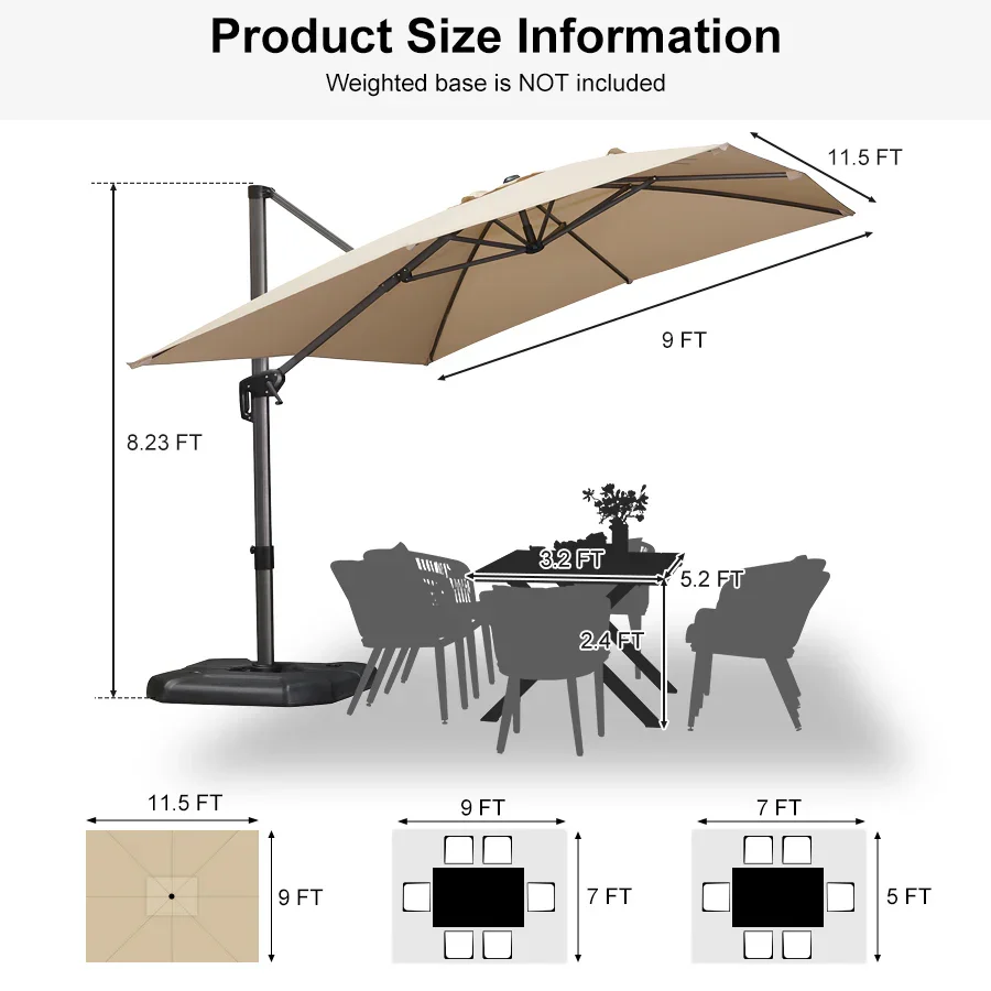 PURPLE LEAF Patio Outdoor Large Umbrella Square and Rectangular Cantilever Yard Sun Umbrellas - Image 172