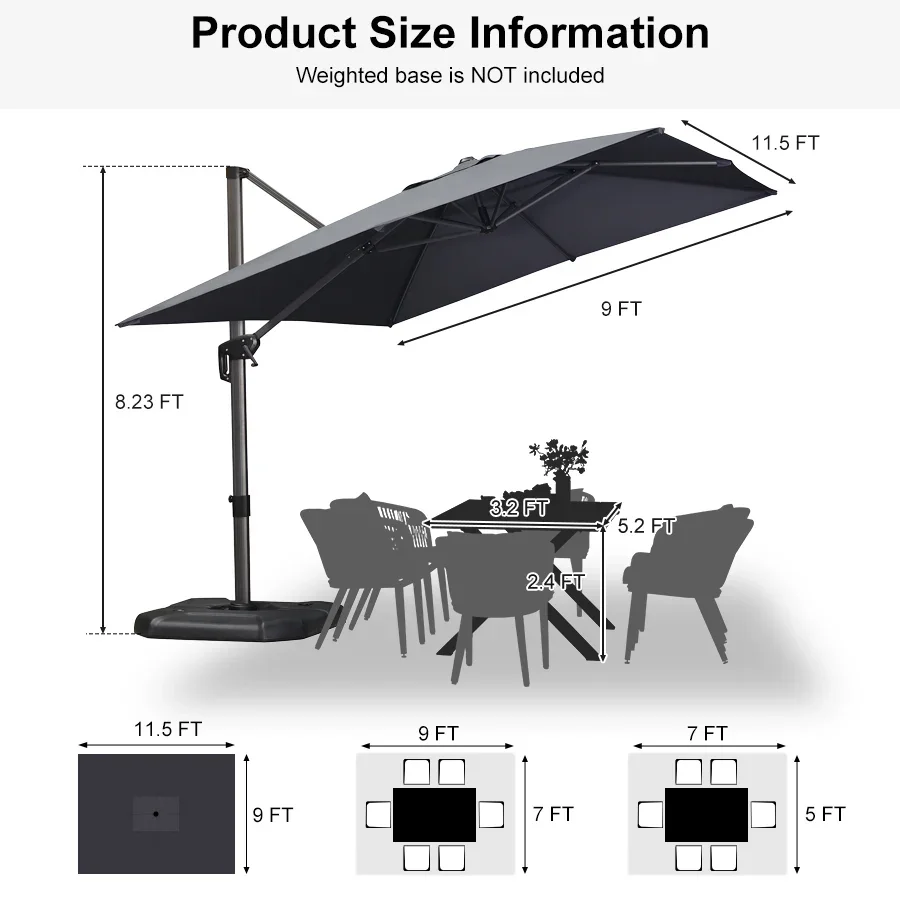 PURPLE LEAF Patio Outdoor Large Umbrella Square and Rectangular Cantilever Yard Sun Umbrellas - Image 173