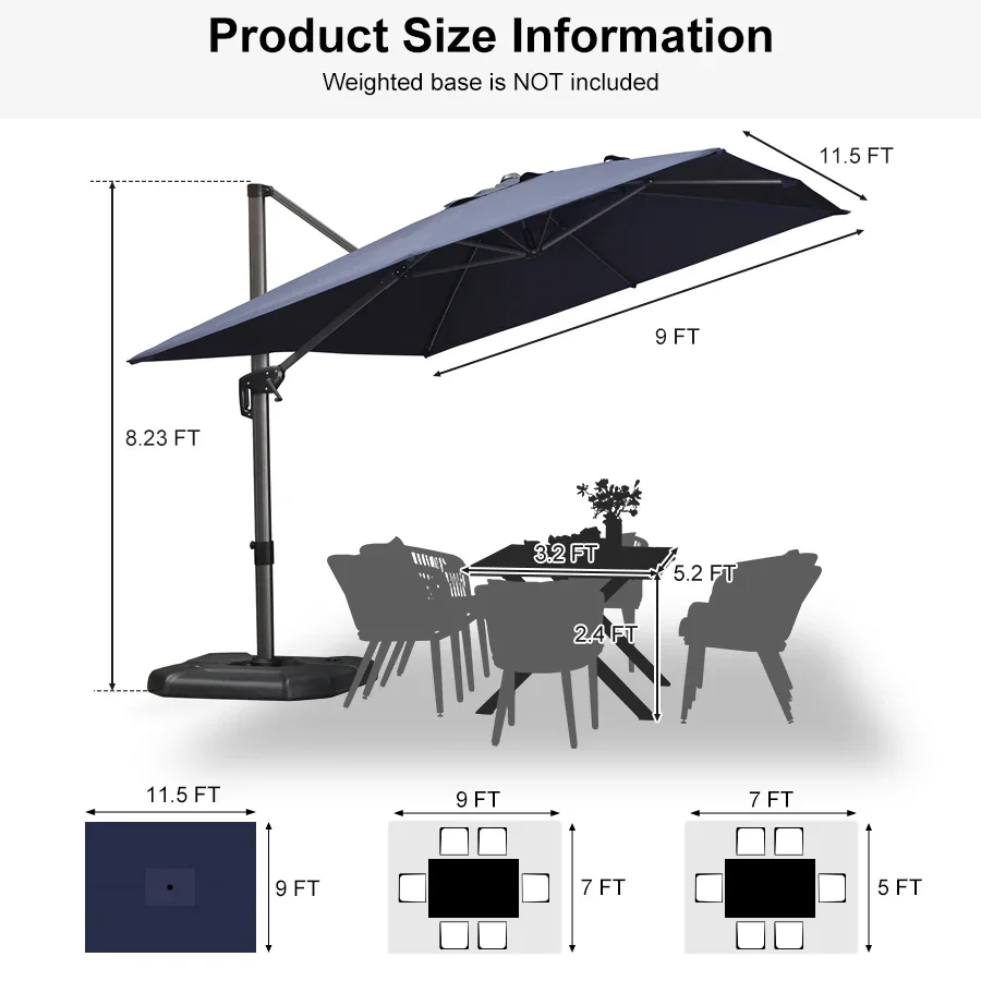 PURPLE LEAF Patio Outdoor Large Umbrella Square and Rectangular Cantilever Yard Sun Umbrellas - Image 174