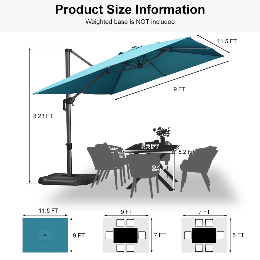 PURPLE LEAF Patio Outdoor Large Umbrella Square and Rectangular Cantilever Yard Sun Umbrellas - Image 175