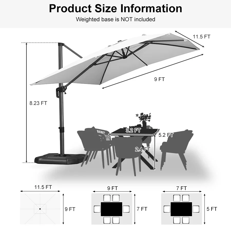 PURPLE LEAF Patio Outdoor Large Umbrella Square and Rectangular Cantilever Yard Sun Umbrellas - Image 176
