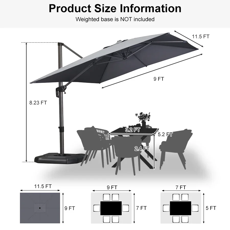 PURPLE LEAF Patio Outdoor Large Umbrella Square and Rectangular Cantilever Yard Sun Umbrellas - Image 177