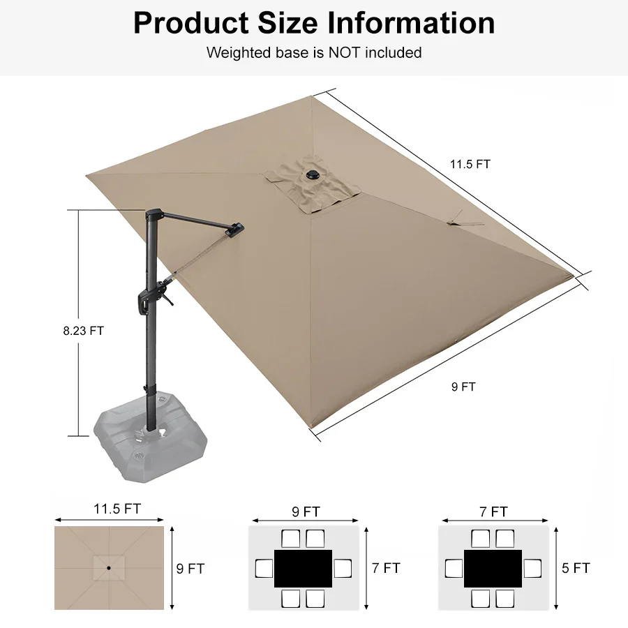 PURPLE LEAF Patio Outdoor Large Umbrella Square and Rectangular Cantilever Yard Sun Umbrellas - Image 179