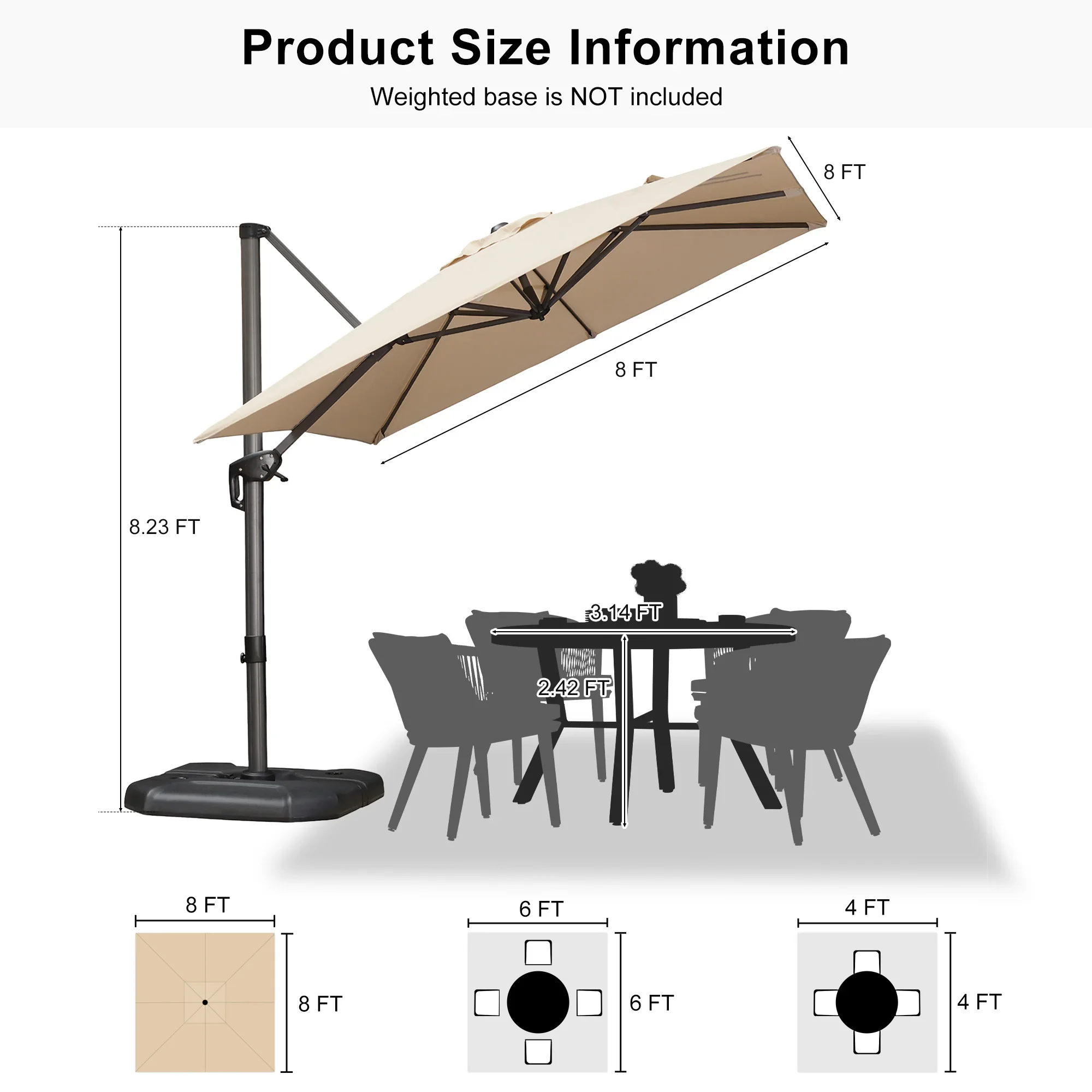 PURPLE LEAF Patio Outdoor Large Umbrella Square and Rectangular Cantilever Yard Sun Umbrellas - Image 180
