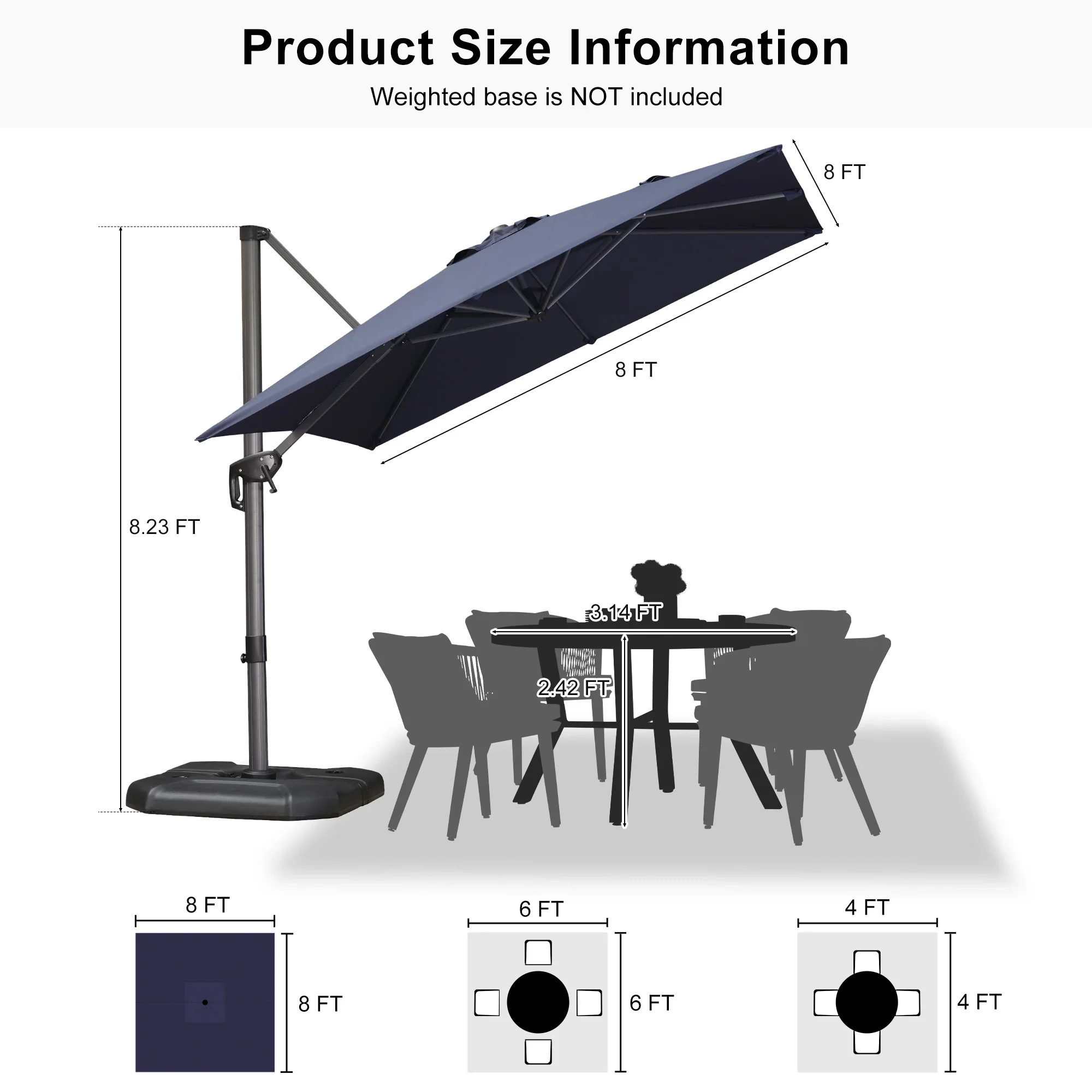 PURPLE LEAF Patio Outdoor Large Umbrella Square and Rectangular Cantilever Yard Sun Umbrellas - Image 182