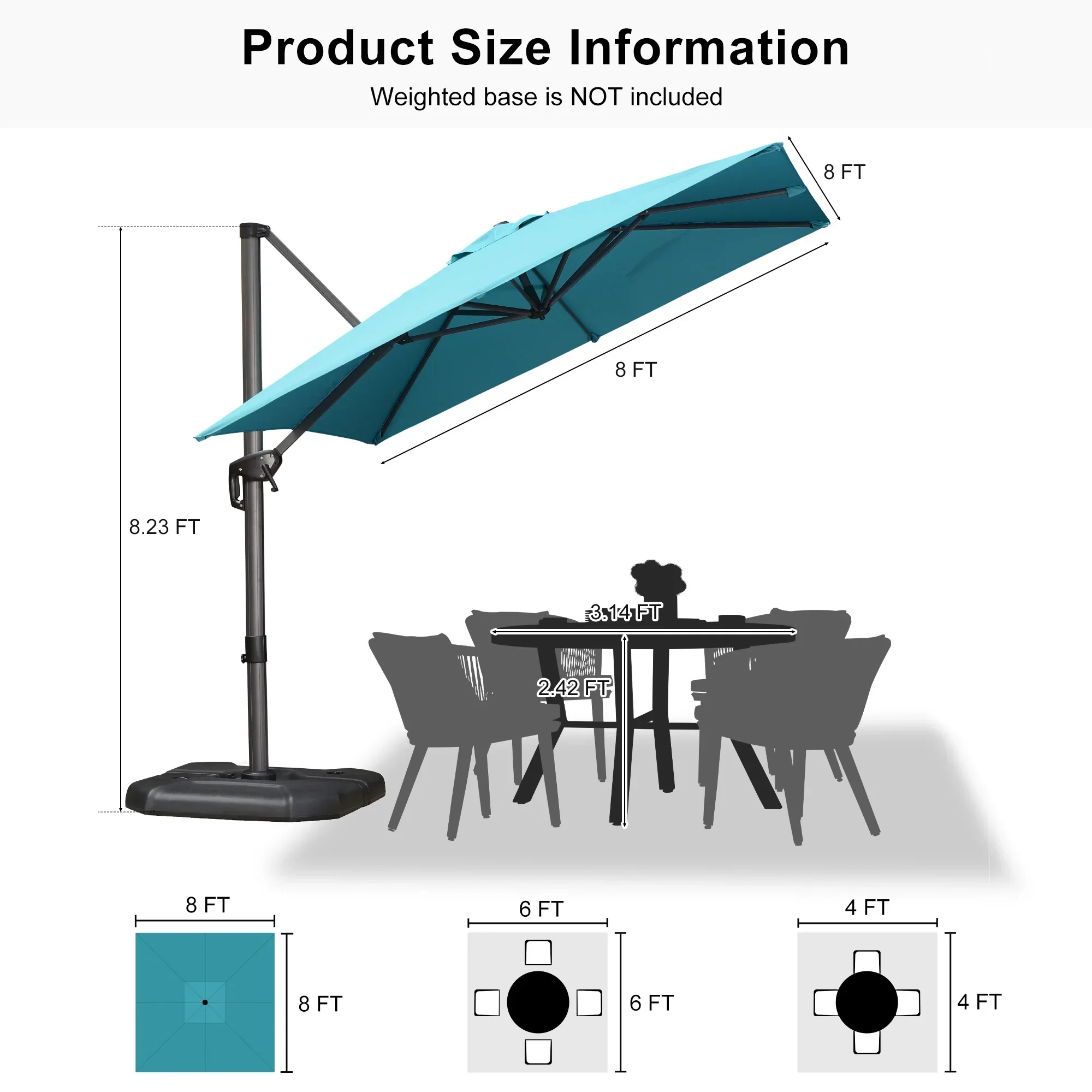 PURPLE LEAF Patio Outdoor Large Umbrella Square and Rectangular Cantilever Yard Sun Umbrellas - Image 183