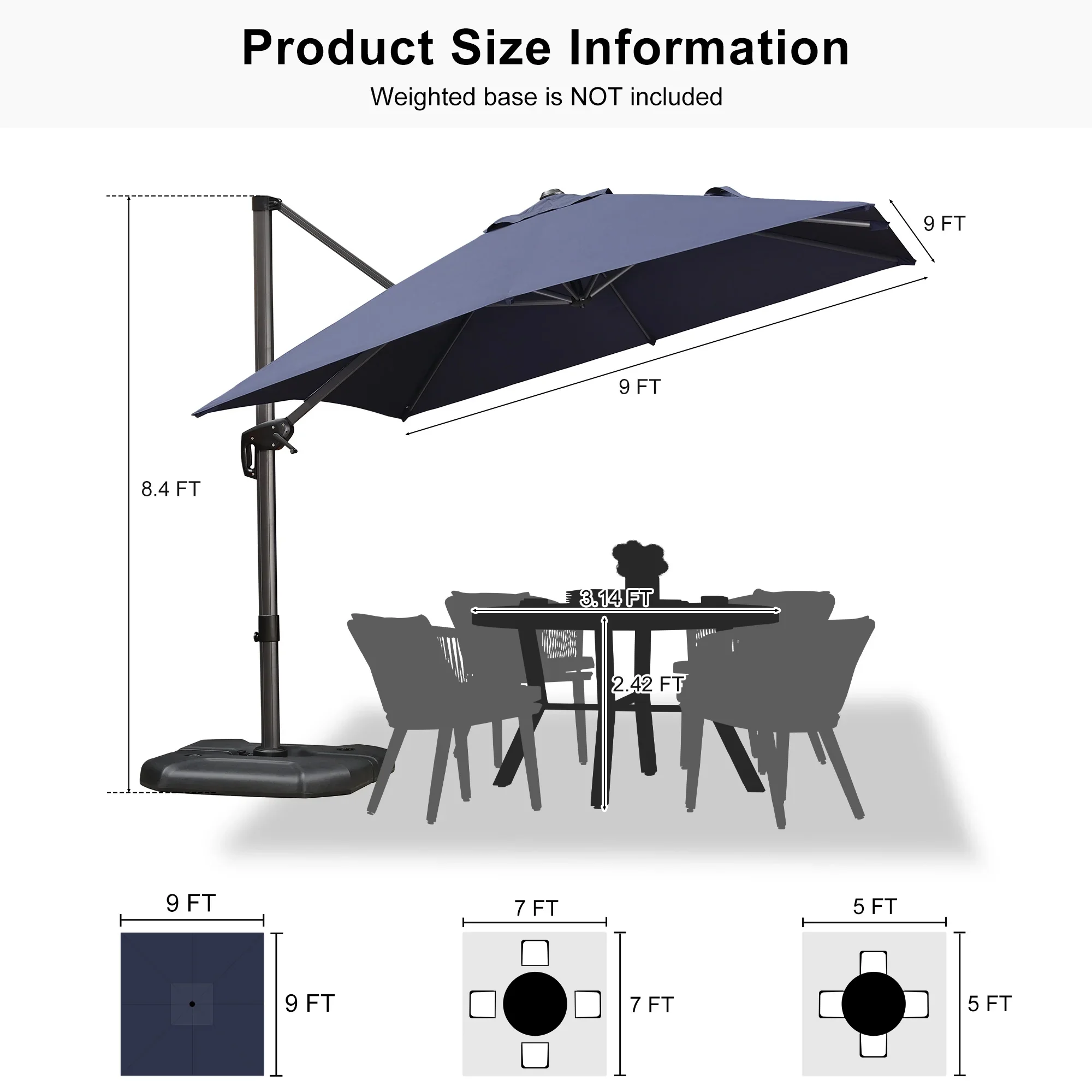 PURPLE LEAF Patio Outdoor Large Umbrella Square and Rectangular Cantilever Yard Sun Umbrellas - Image 187
