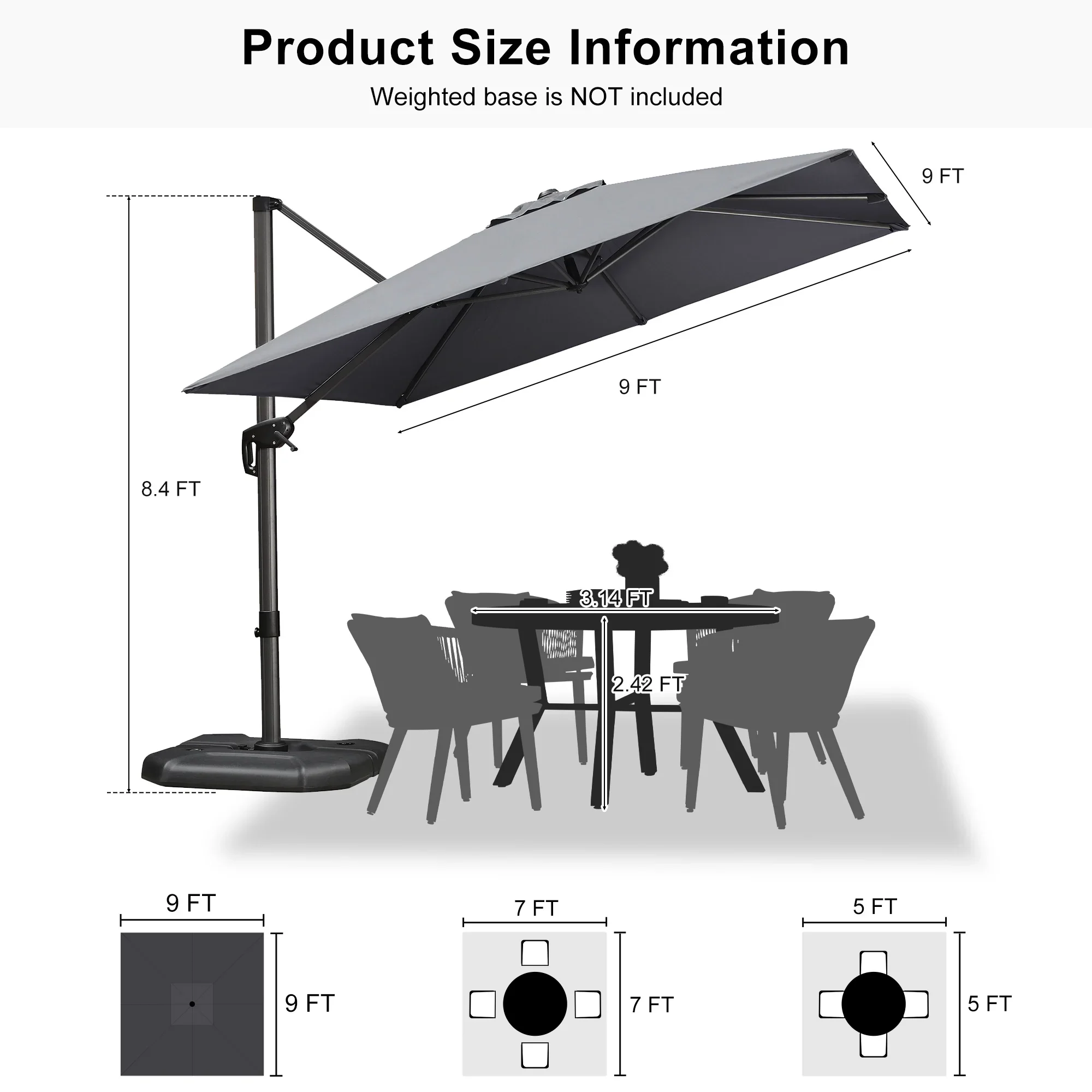 PURPLE LEAF Patio Outdoor Large Umbrella Square and Rectangular Cantilever Yard Sun Umbrellas - Image 188