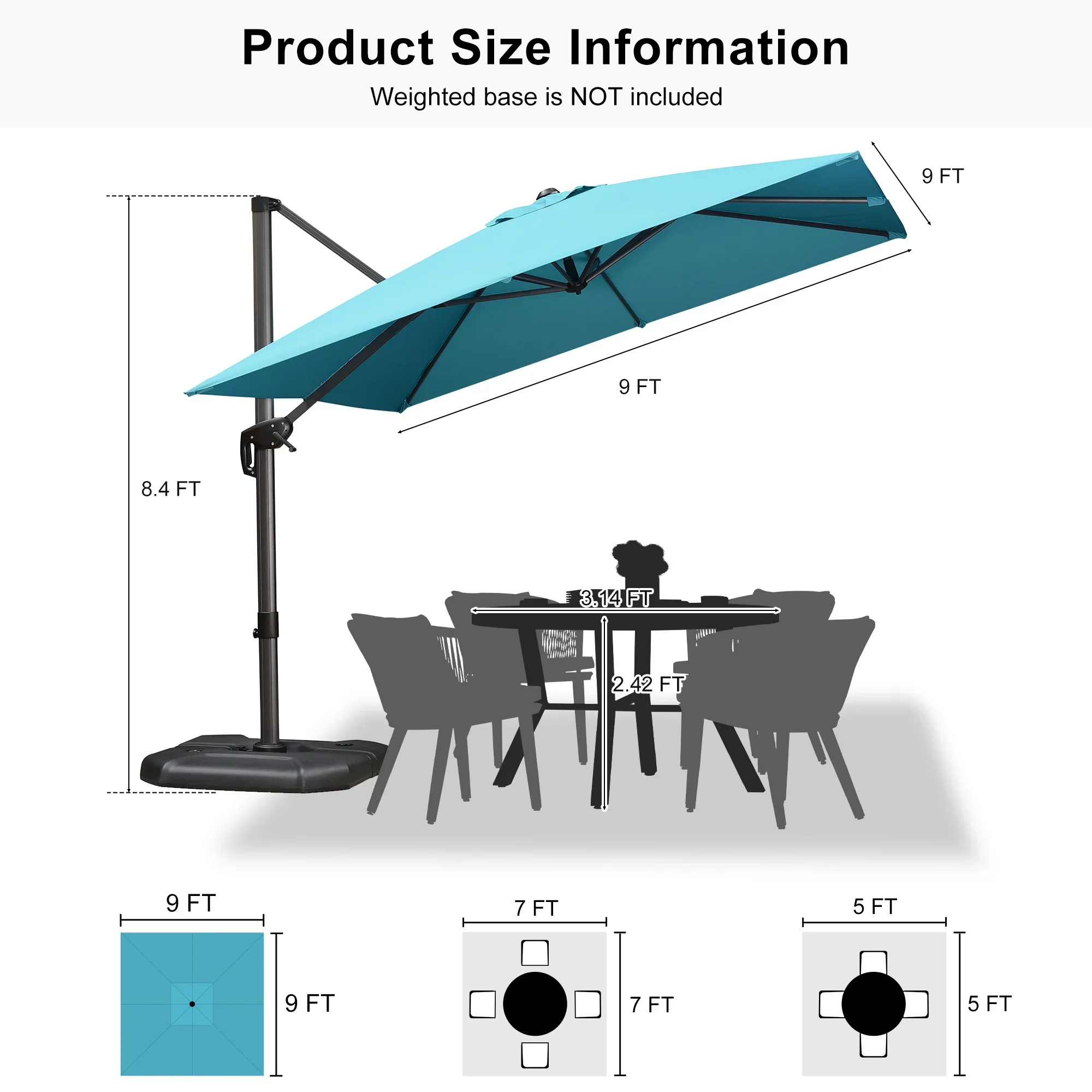PURPLE LEAF Patio Outdoor Large Umbrella Square and Rectangular Cantilever Yard Sun Umbrellas - Image 190