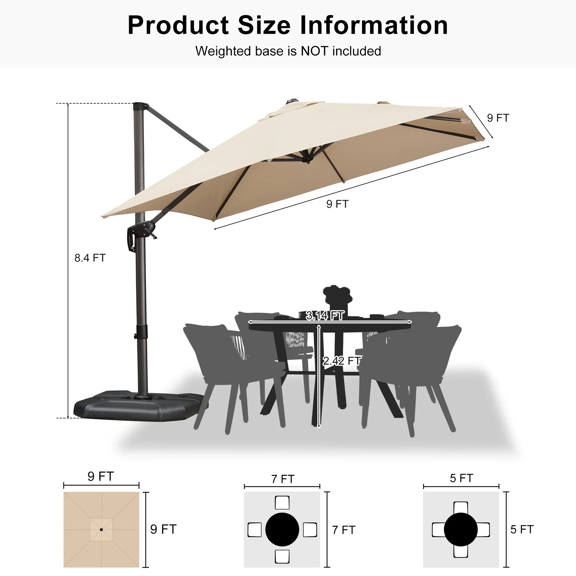 PURPLE LEAF Patio Outdoor Large Umbrella Square and Rectangular Cantilever Yard Sun Umbrellas - Image 191