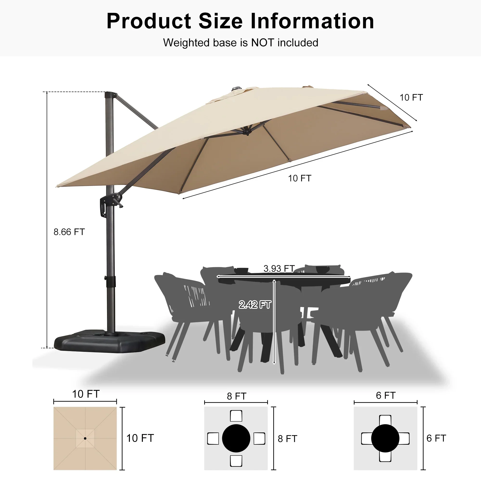 PURPLE LEAF Patio Outdoor Large Umbrella Square and Rectangular Cantilever Yard Sun Umbrellas - Image 192