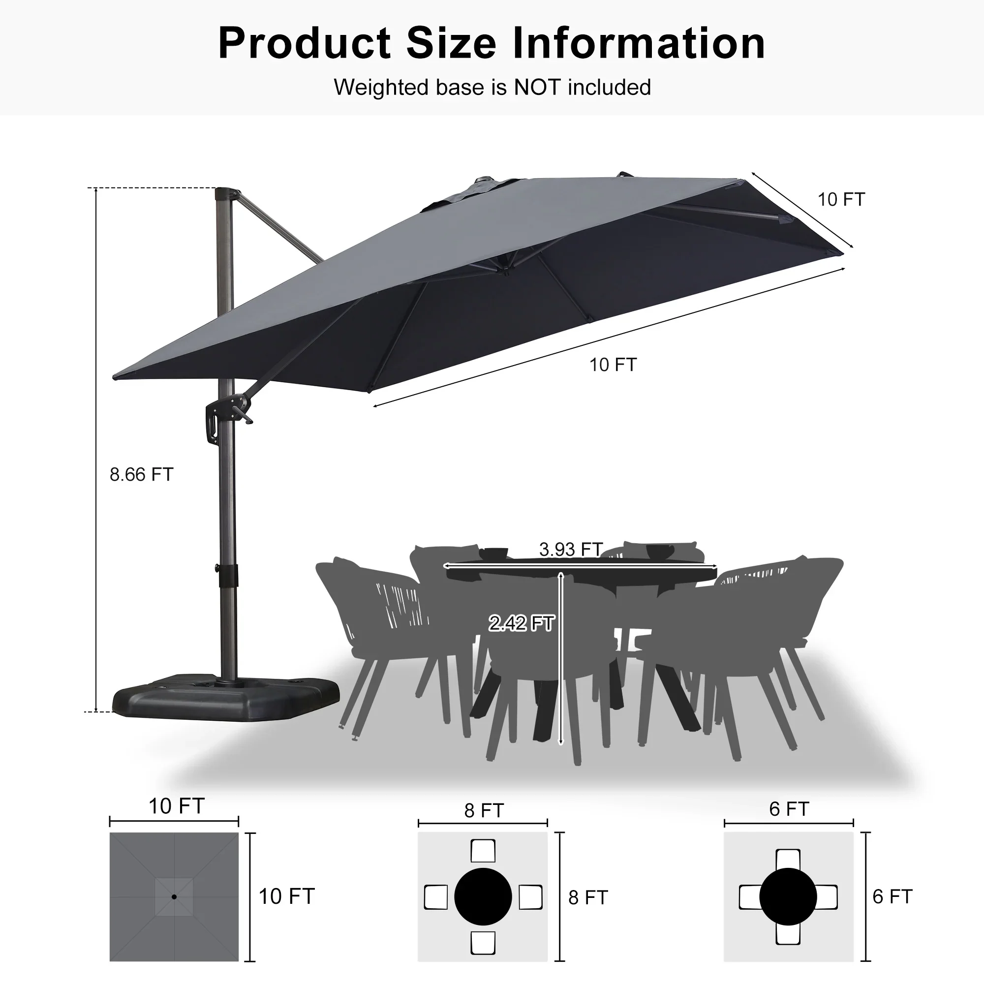 PURPLE LEAF Patio Outdoor Large Umbrella Square and Rectangular Cantilever Yard Sun Umbrellas - Image 193