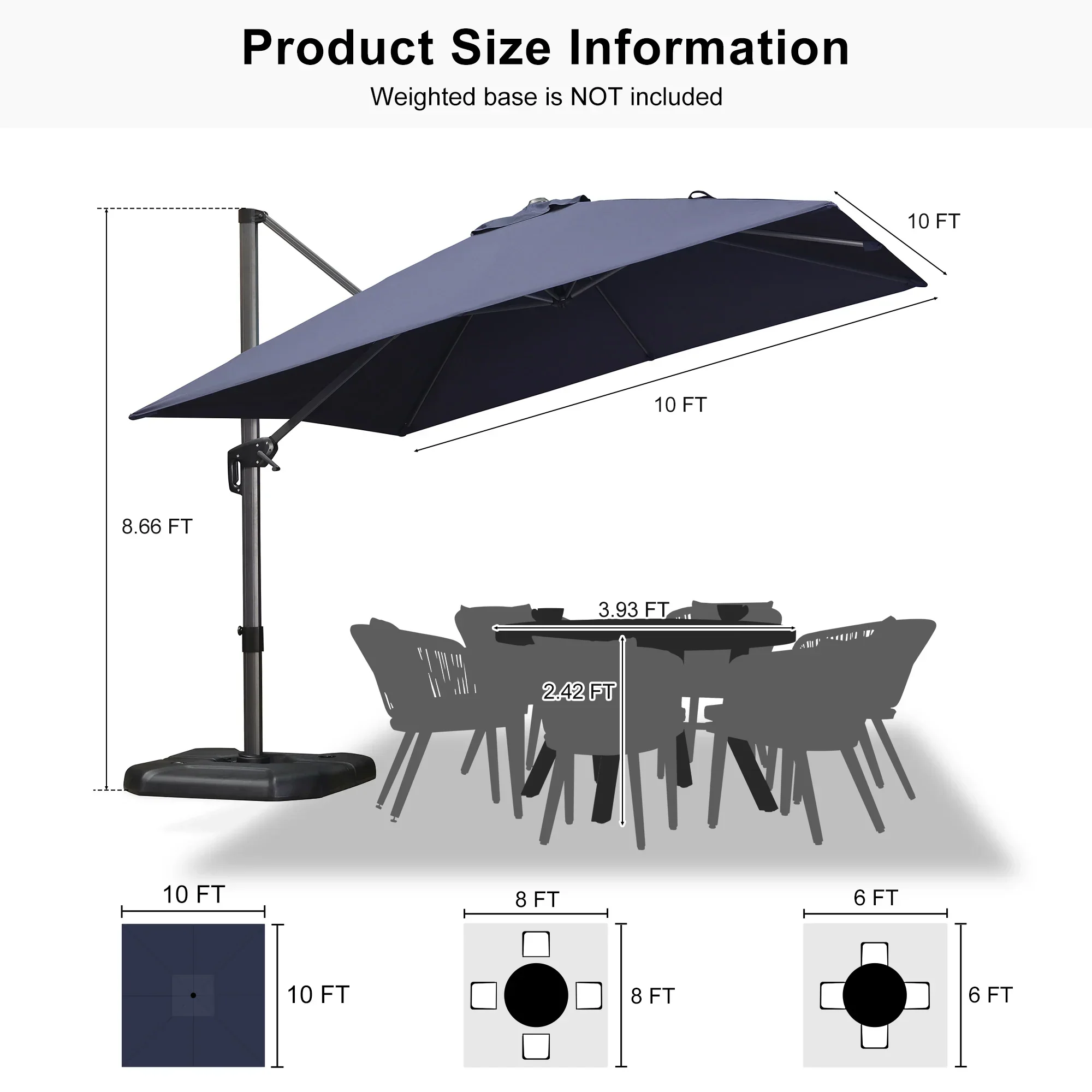 PURPLE LEAF Patio Outdoor Large Umbrella Square and Rectangular Cantilever Yard Sun Umbrellas - Image 194