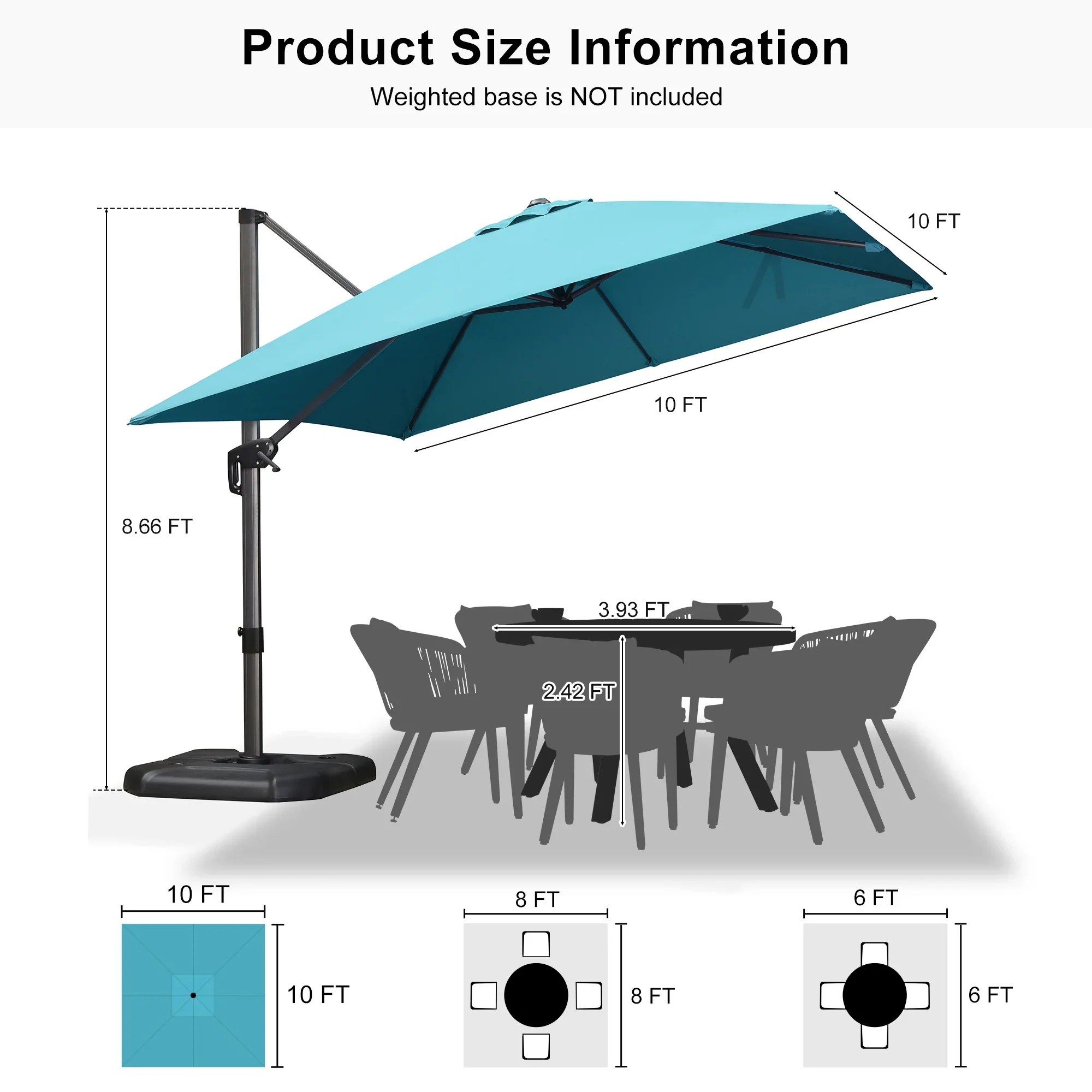 PURPLE LEAF Patio Outdoor Large Umbrella Square and Rectangular Cantilever Yard Sun Umbrellas - Image 195