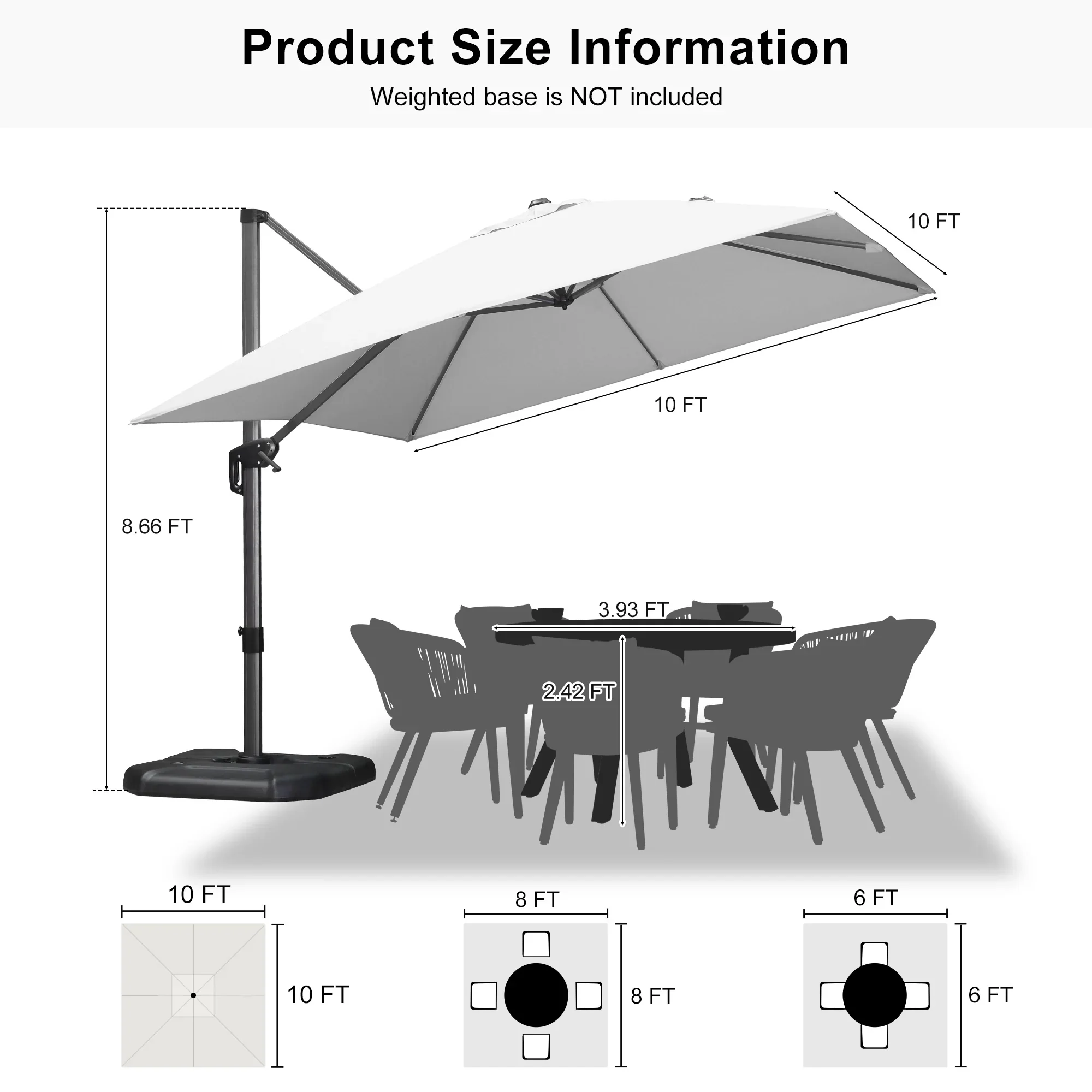 PURPLE LEAF Patio Outdoor Large Umbrella Square and Rectangular Cantilever Yard Sun Umbrellas - Image 198