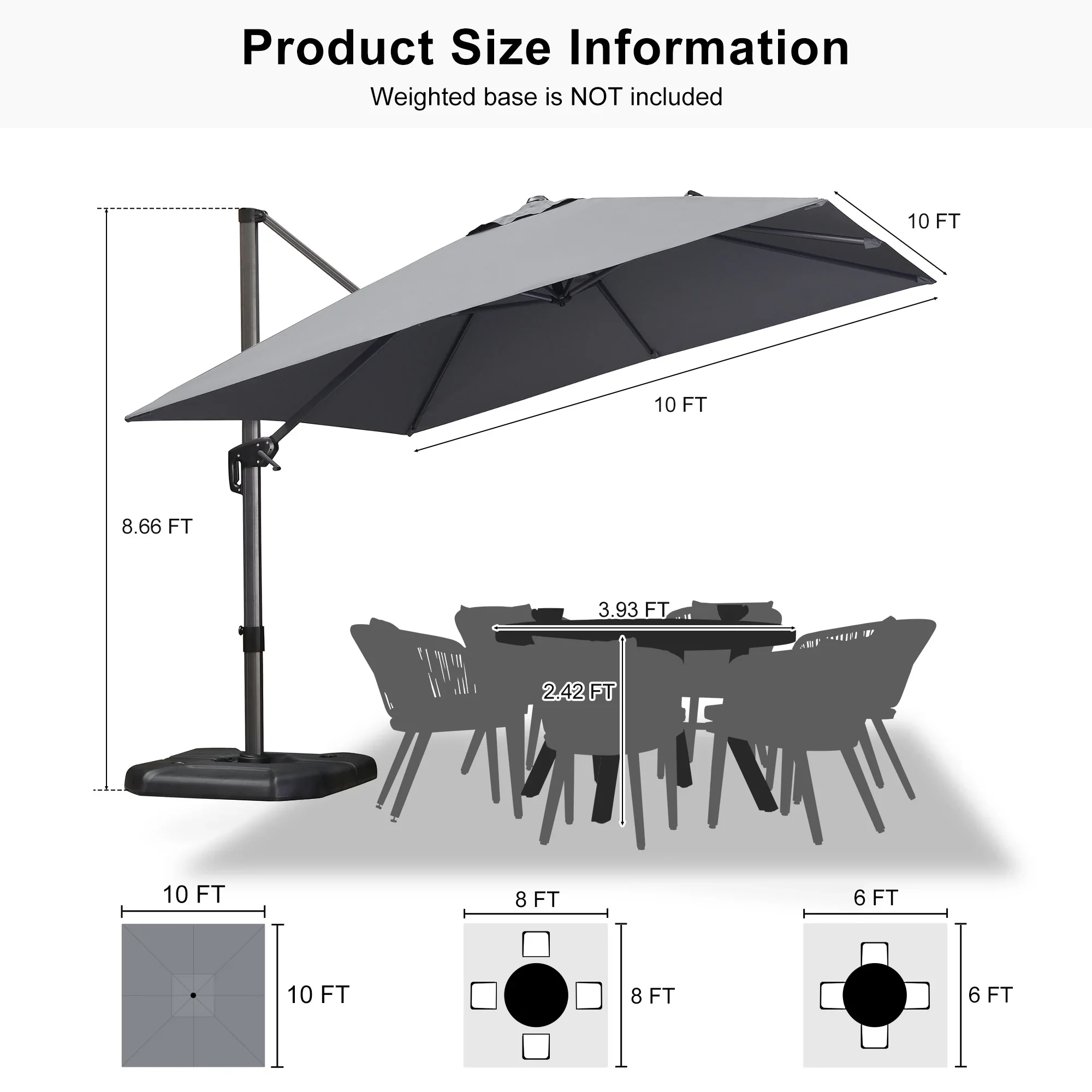 PURPLE LEAF Patio Outdoor Large Umbrella Square and Rectangular Cantilever Yard Sun Umbrellas - Image 199