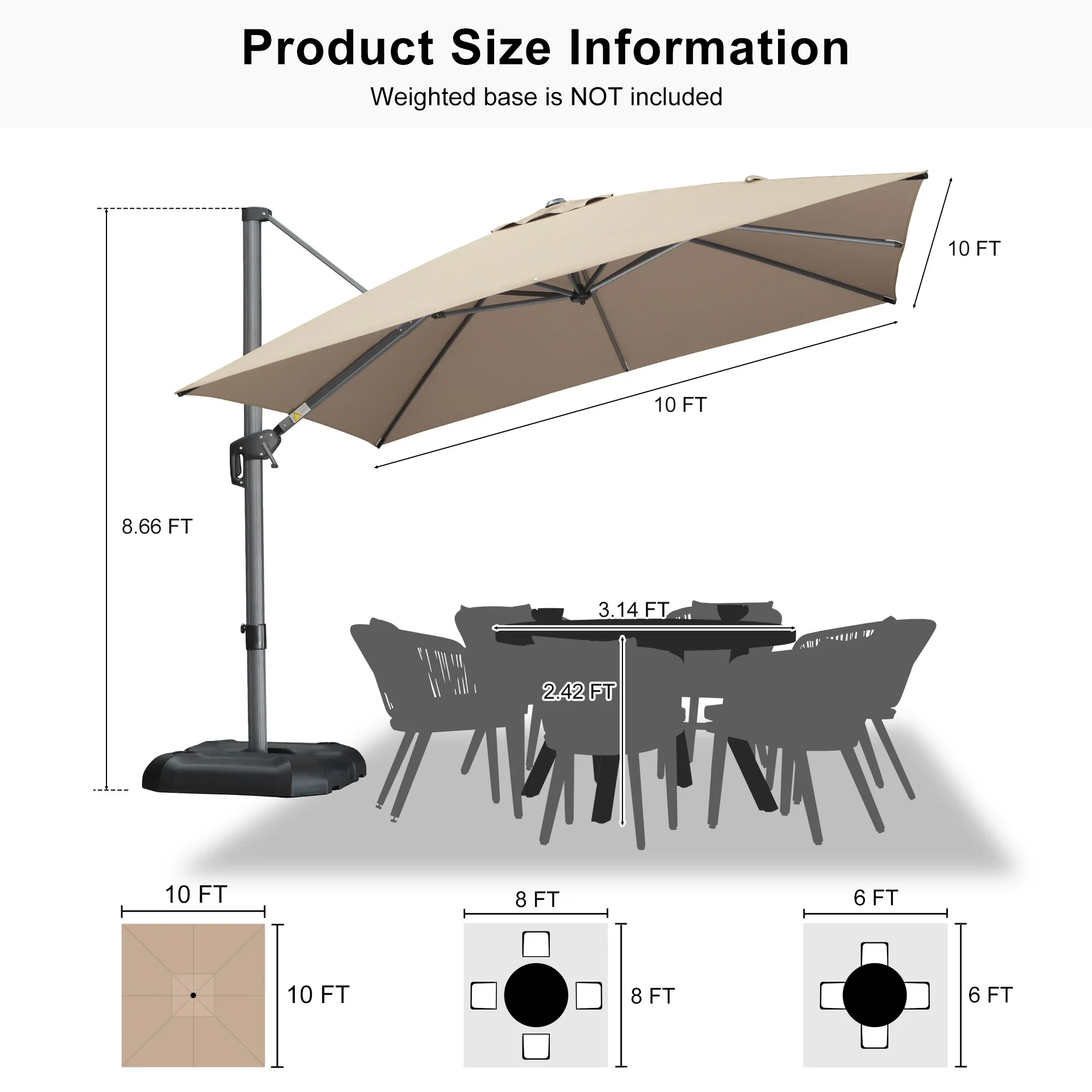 PURPLE LEAF Patio Outdoor Large Umbrella Square and Rectangular Cantilever Yard Sun Umbrellas - Image 202
