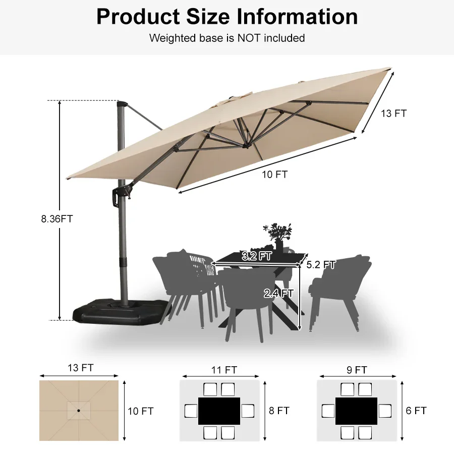 PURPLE LEAF Patio Outdoor Large Umbrella Square and Rectangular Cantilever Yard Sun Umbrellas - Image 203