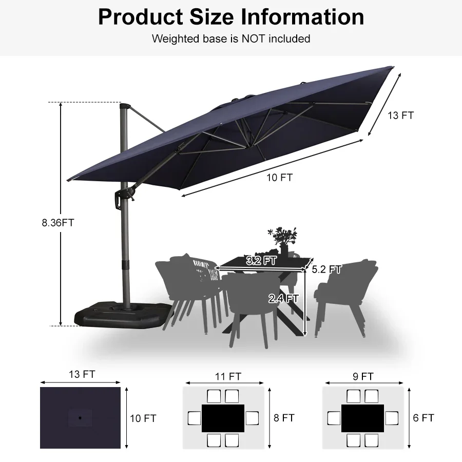 PURPLE LEAF Patio Outdoor Large Umbrella Square and Rectangular Cantilever Yard Sun Umbrellas - Image 205
