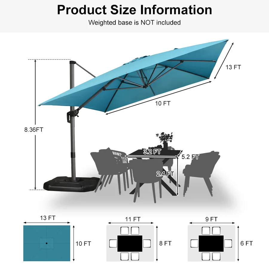 PURPLE LEAF Patio Outdoor Large Umbrella Square and Rectangular Cantilever Yard Sun Umbrellas - Image 206