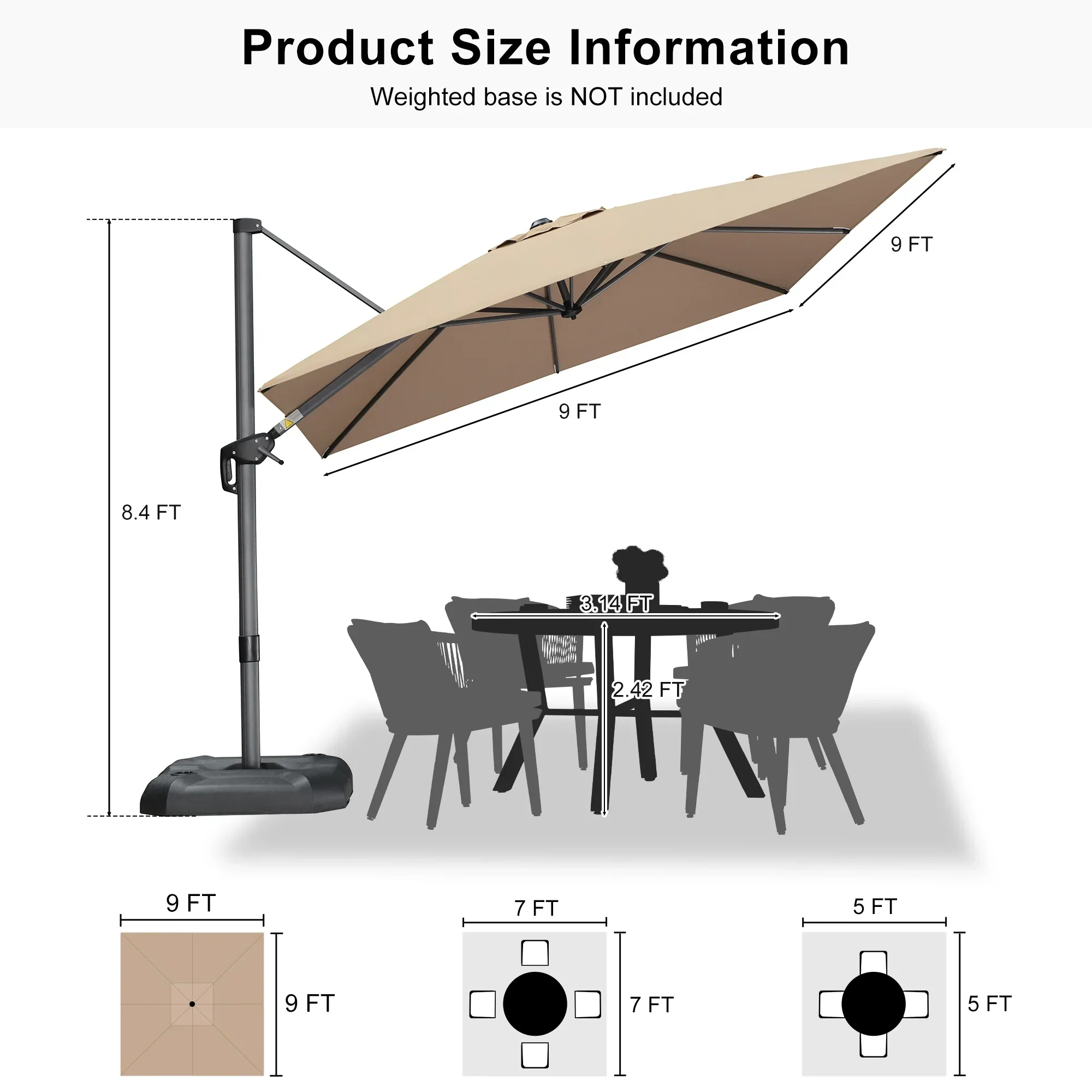 PURPLE LEAF Patio Outdoor Large Umbrella Square and Rectangular Cantilever Yard Sun Umbrellas - Image 210