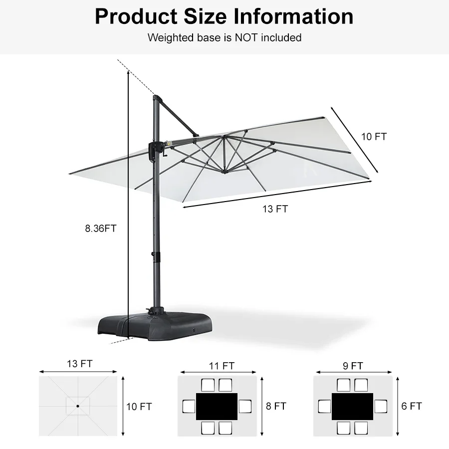 PURPLE LEAF Patio Outdoor Large Umbrella Square and Rectangular Cantilever Yard Sun Umbrellas - Image 211