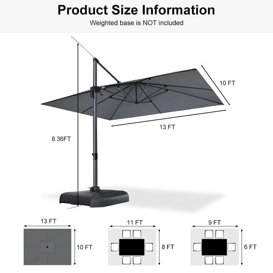 PURPLE LEAF Patio Outdoor Large Umbrella Square and Rectangular Cantilever Yard Sun Umbrellas - Image 212