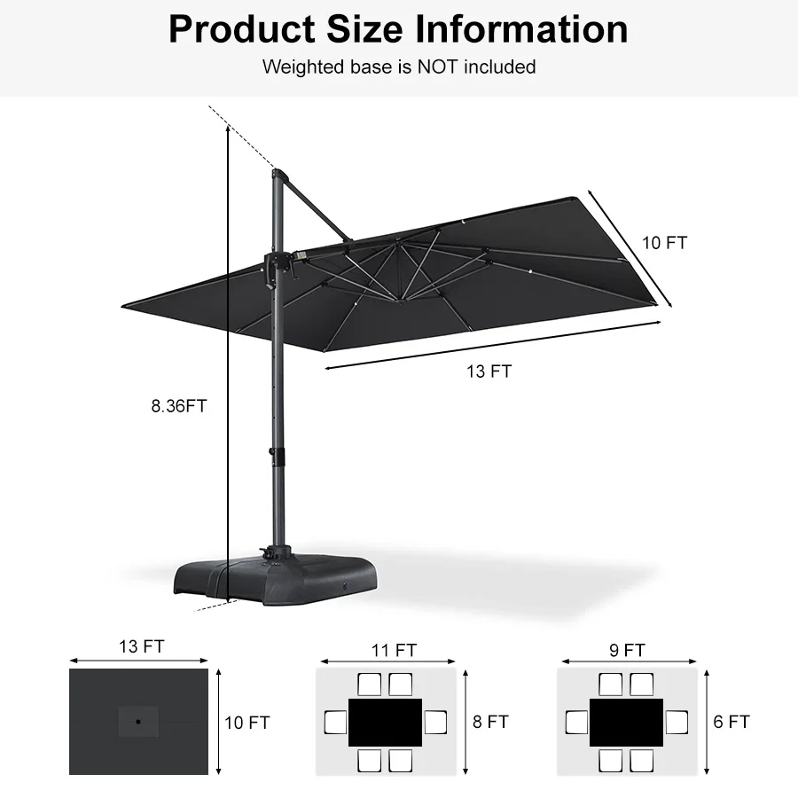 PURPLE LEAF Patio Outdoor Large Umbrella Square and Rectangular Cantilever Yard Sun Umbrellas - Image 213
