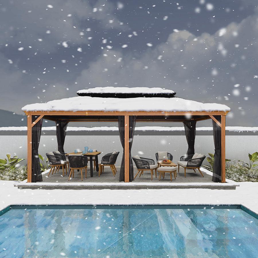 PURPLE LEAF Hardtop Gazebo for Patio Wood Grain Galvanized Steel Frame Awning with Netting - Image 10