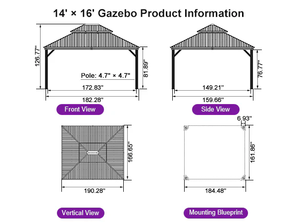 PURPLE LEAF Hardtop Gazebo for Patio Wood Grain Galvanized Steel Frame Awning with Netting - Image 118