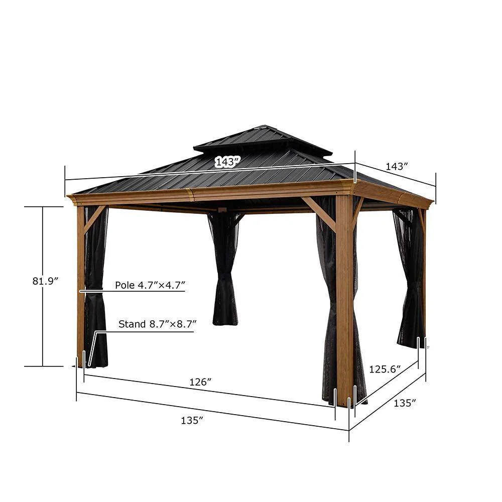 PURPLE LEAF Hardtop Gazebo for Patio Wood Grain Galvanized Steel Frame Awning with Netting - Image 14