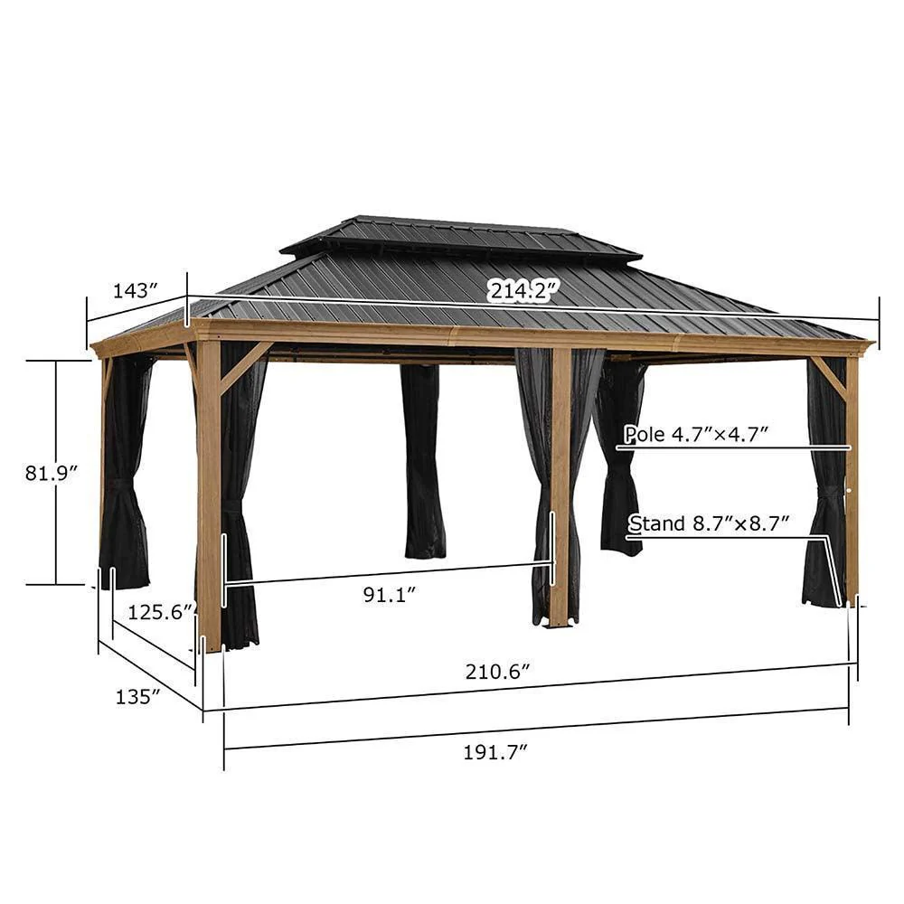 PURPLE LEAF Hardtop Gazebo for Patio Wood Grain Galvanized Steel Frame Awning with Netting - Image 17
