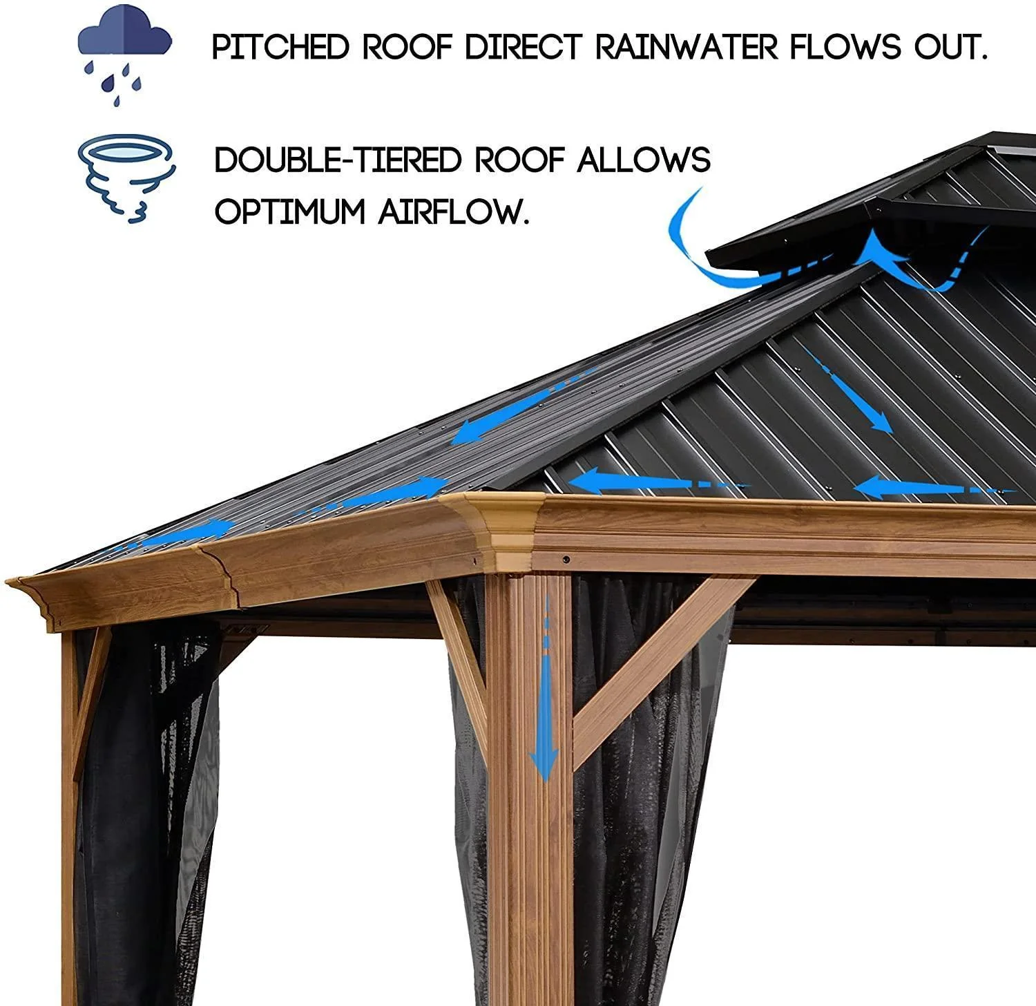 PURPLE LEAF Hardtop Gazebo for Patio Wood Grain Galvanized Steel Frame Awning with Netting - Image 23