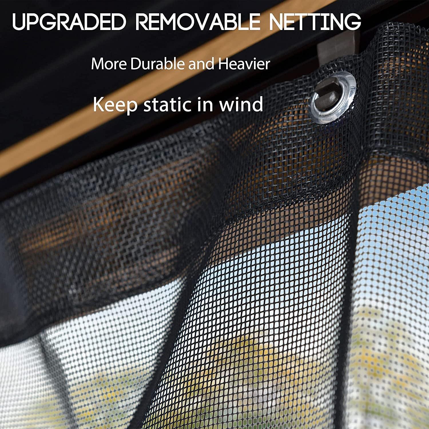 PURPLE LEAF Hardtop Gazebo for Patio Wood Grain Galvanized Steel Frame Awning with Netting - Image 25