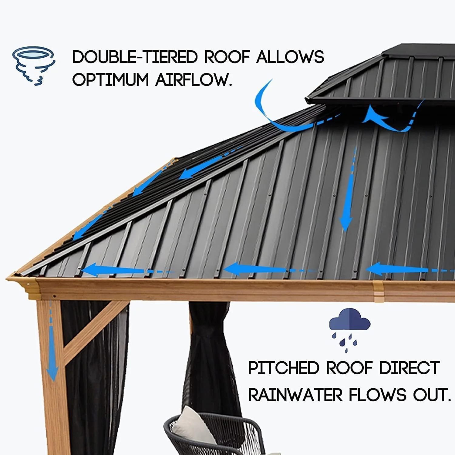 PURPLE LEAF Hardtop Gazebo for Patio Wood Grain Galvanized Steel Frame Awning with Netting - Image 36