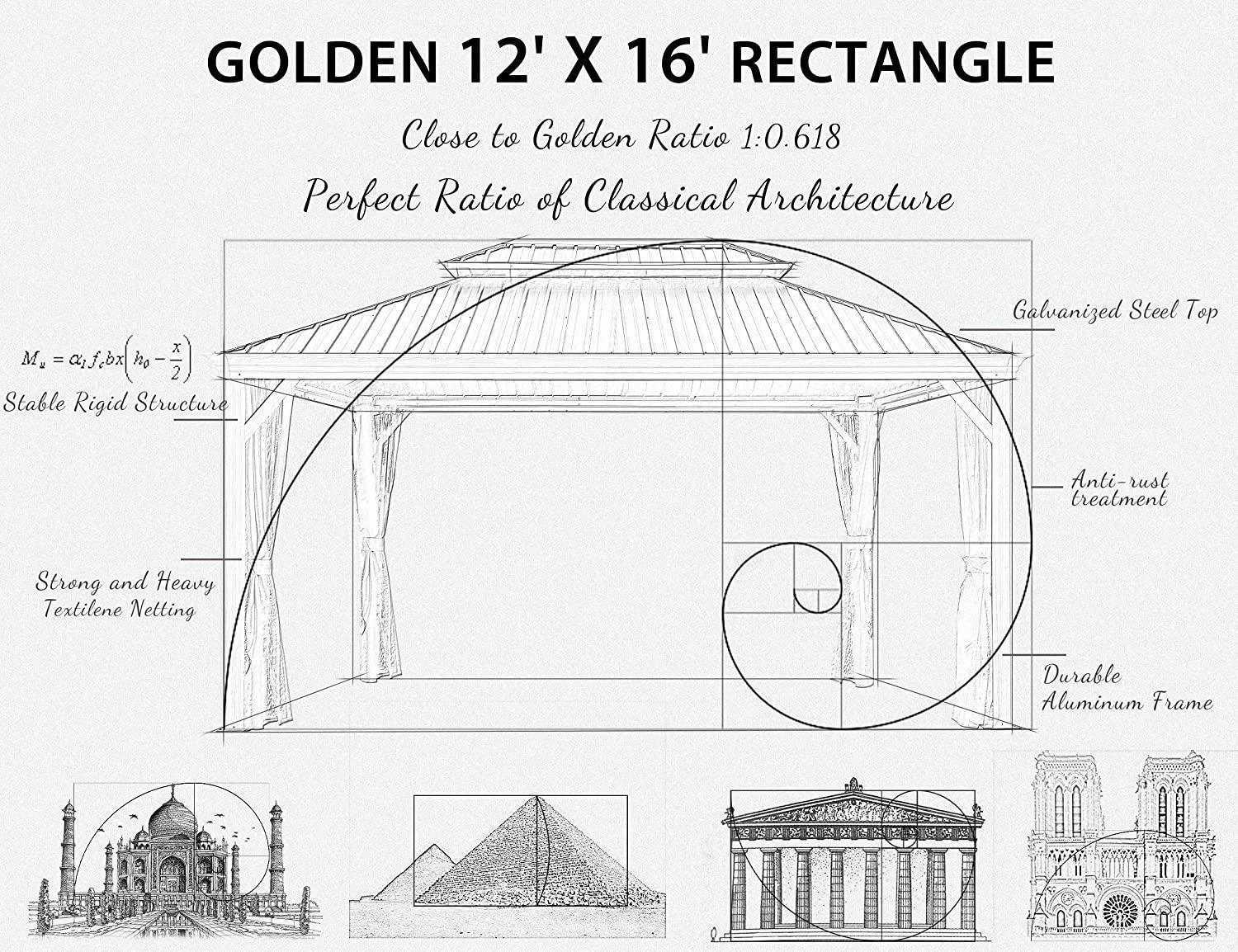 PURPLE LEAF Hardtop Gazebo for Patio Wood Grain Galvanized Steel Frame Awning with Netting - Image 37