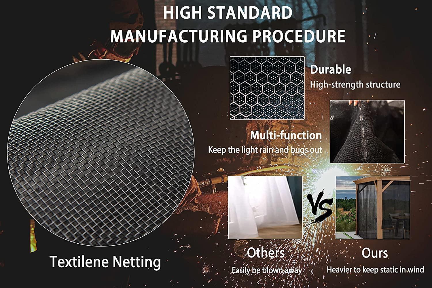 PURPLE LEAF Hardtop Gazebo for Patio Wood Grain Galvanized Steel Frame Awning with Netting - Image 42