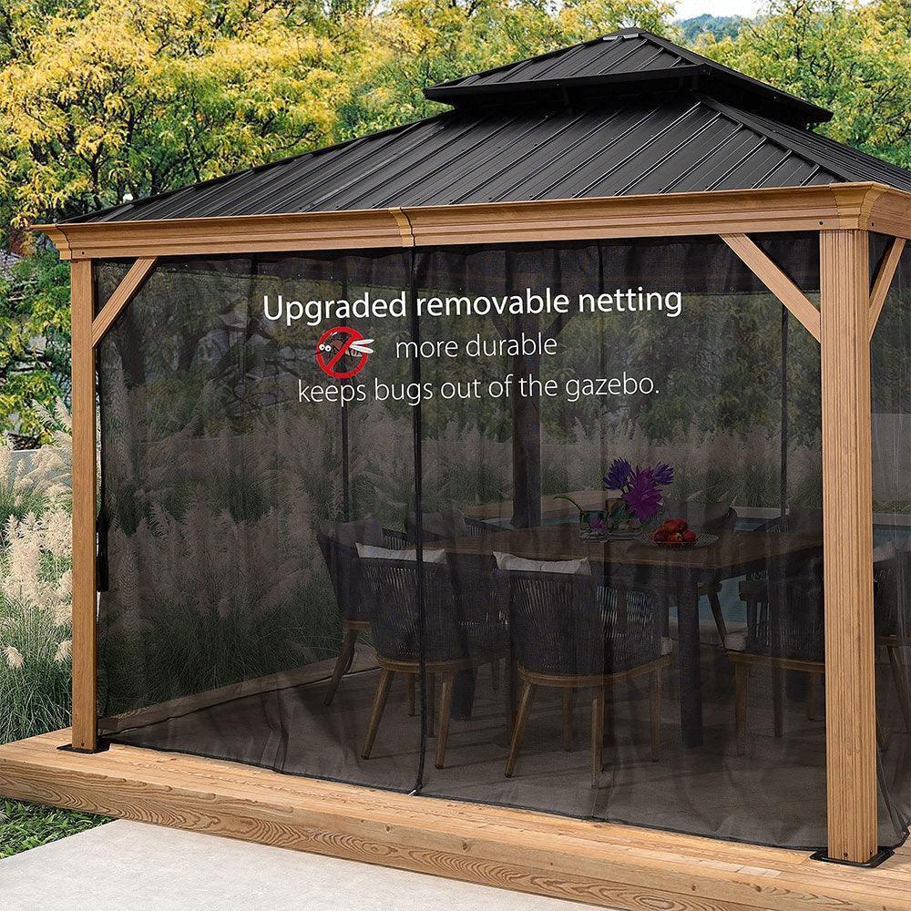 PURPLE LEAF Hardtop Gazebo for Patio Wood Grain Galvanized Steel Frame Awning with Netting - Image 48